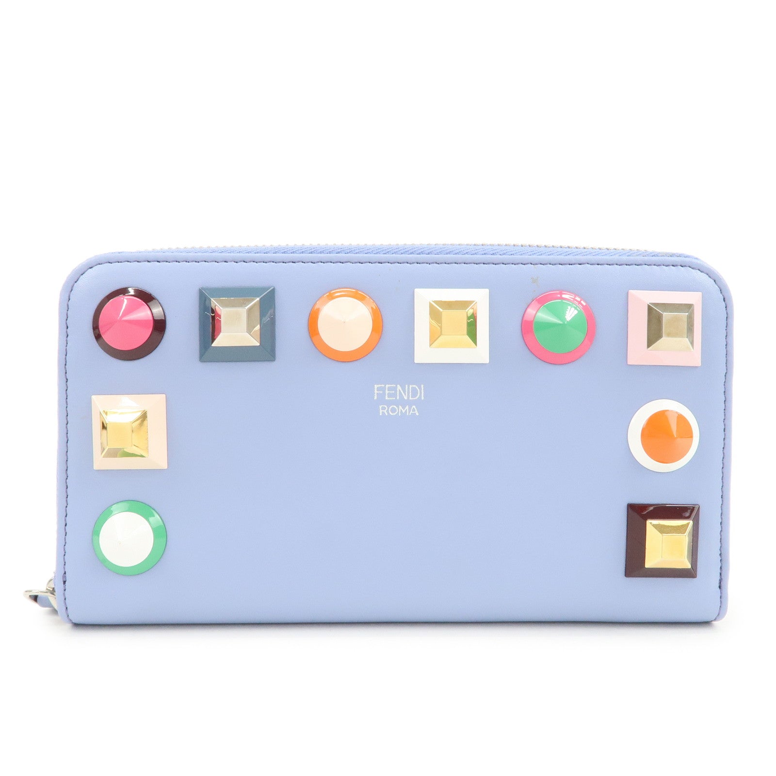 FENDI Plexiglass Studs Round Zippy Long Wallet Light Blue 8M0299
