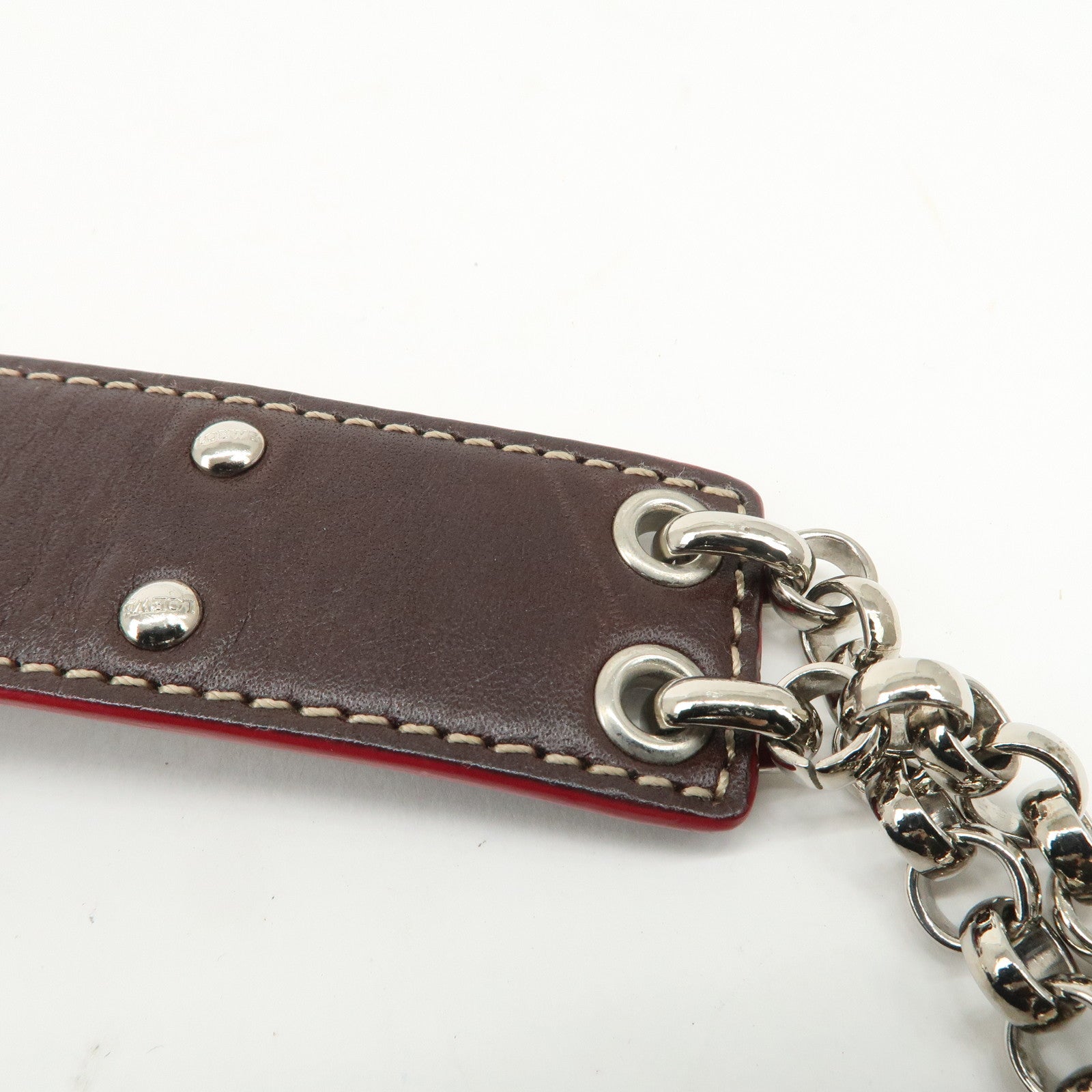 LOEWE Anagram Leather Canvas Chain Shoulder Bag Black Brown