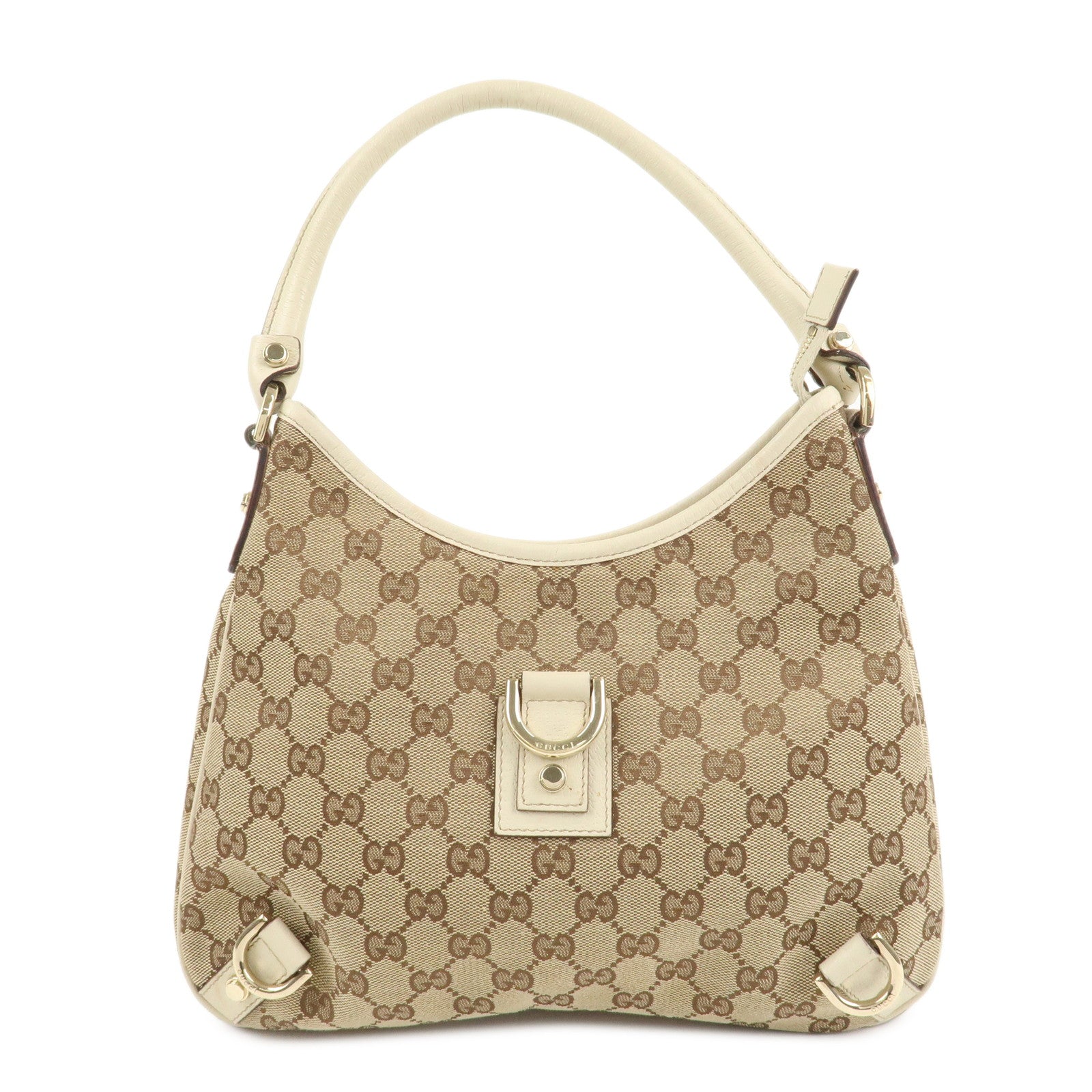 GUCCI Abbey GG Canvas Leather Shoulder Bag Beige Ivory 130738 Used
