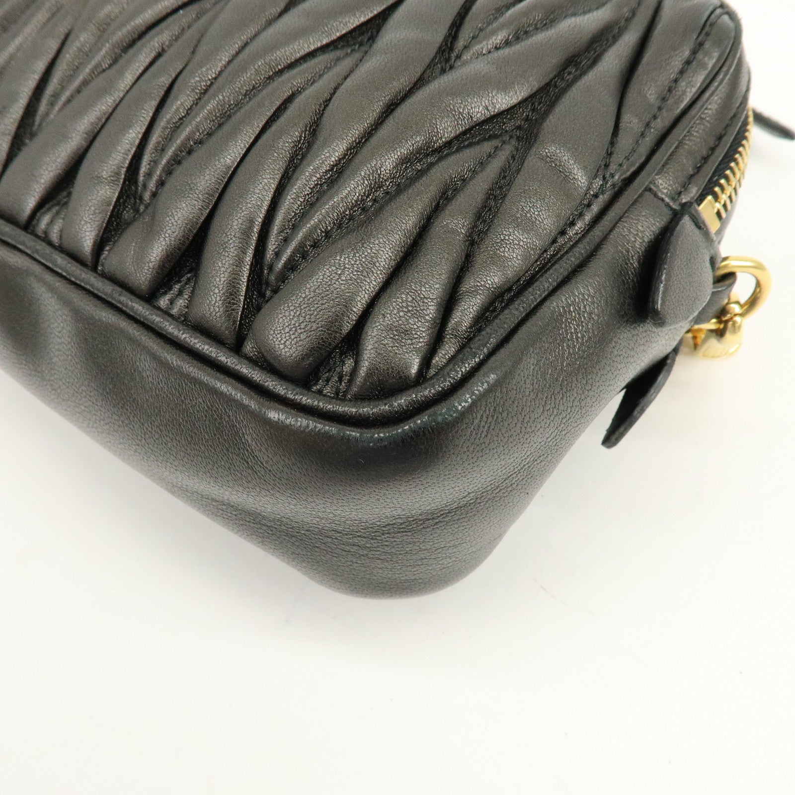 MIU MIU Matelasse Gathered Leather Shoulder Bag Crossbody Bag Black