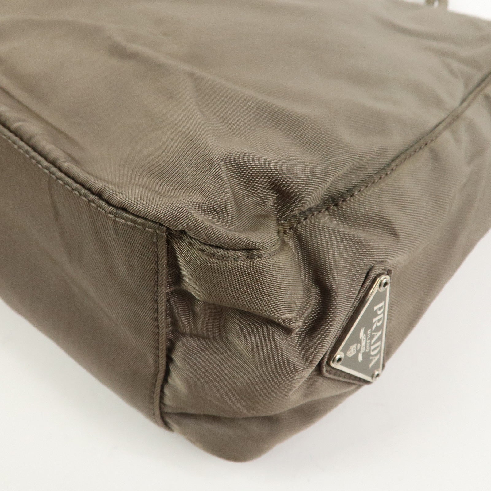 PRADA Triangle Logo Nylon Tote Bag Hand Bag Gray