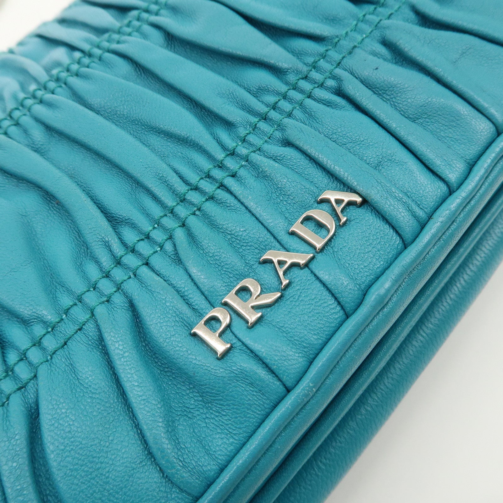 PRADA Nappa Gaufre Leather Chain Shoulder Bag Hand Bag Blue