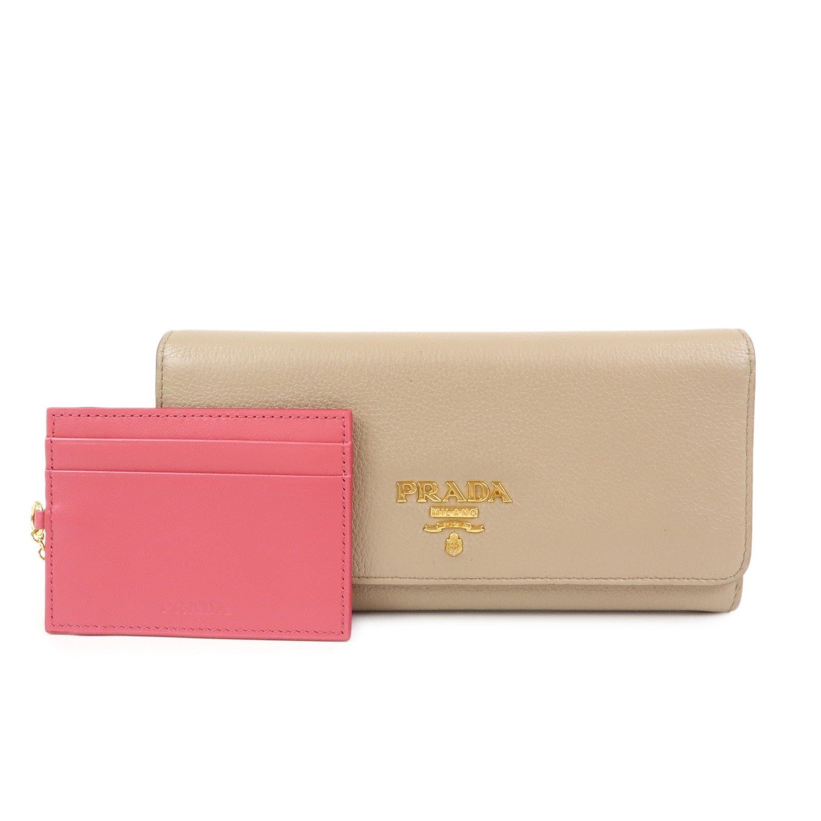 PRADA Saffiano Leather Flap Bi-Fold Long Wallet Pink Beige 1MH132