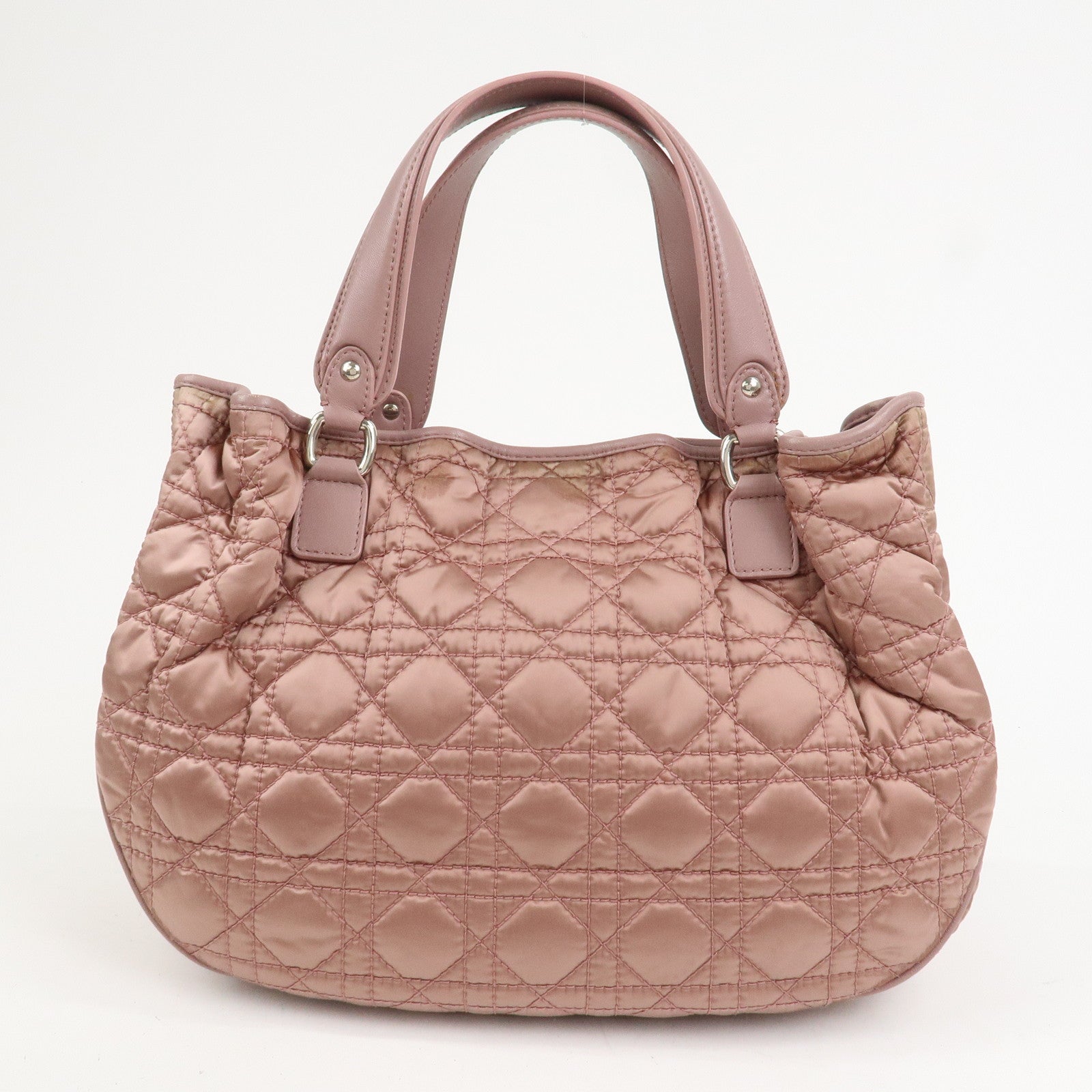Christian Dior Cannage Nylon Leather Hand Bag Tote Bag Pink