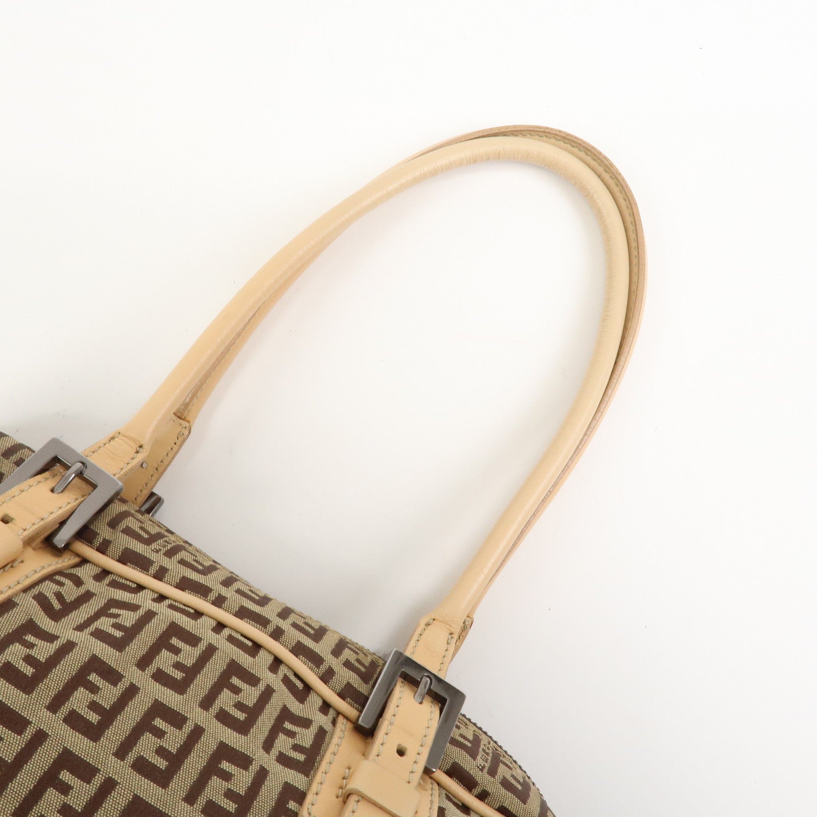 FENDI Zucchino Canvas Leather Hand Bag Shoulder Bag Beige 8BN005