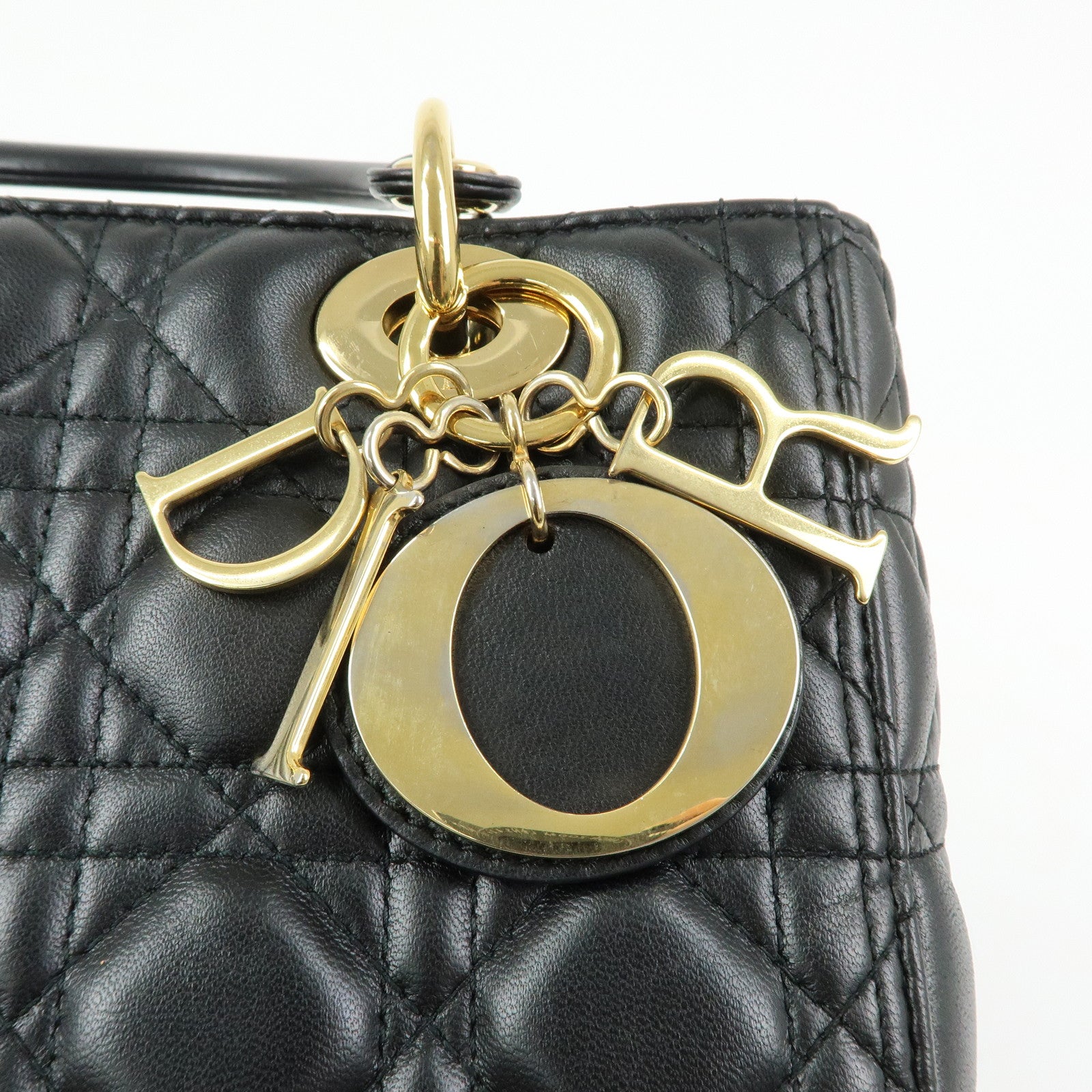 Christian Dior Lady Dior Canage Leather 2Way Bag Hand Bag Black