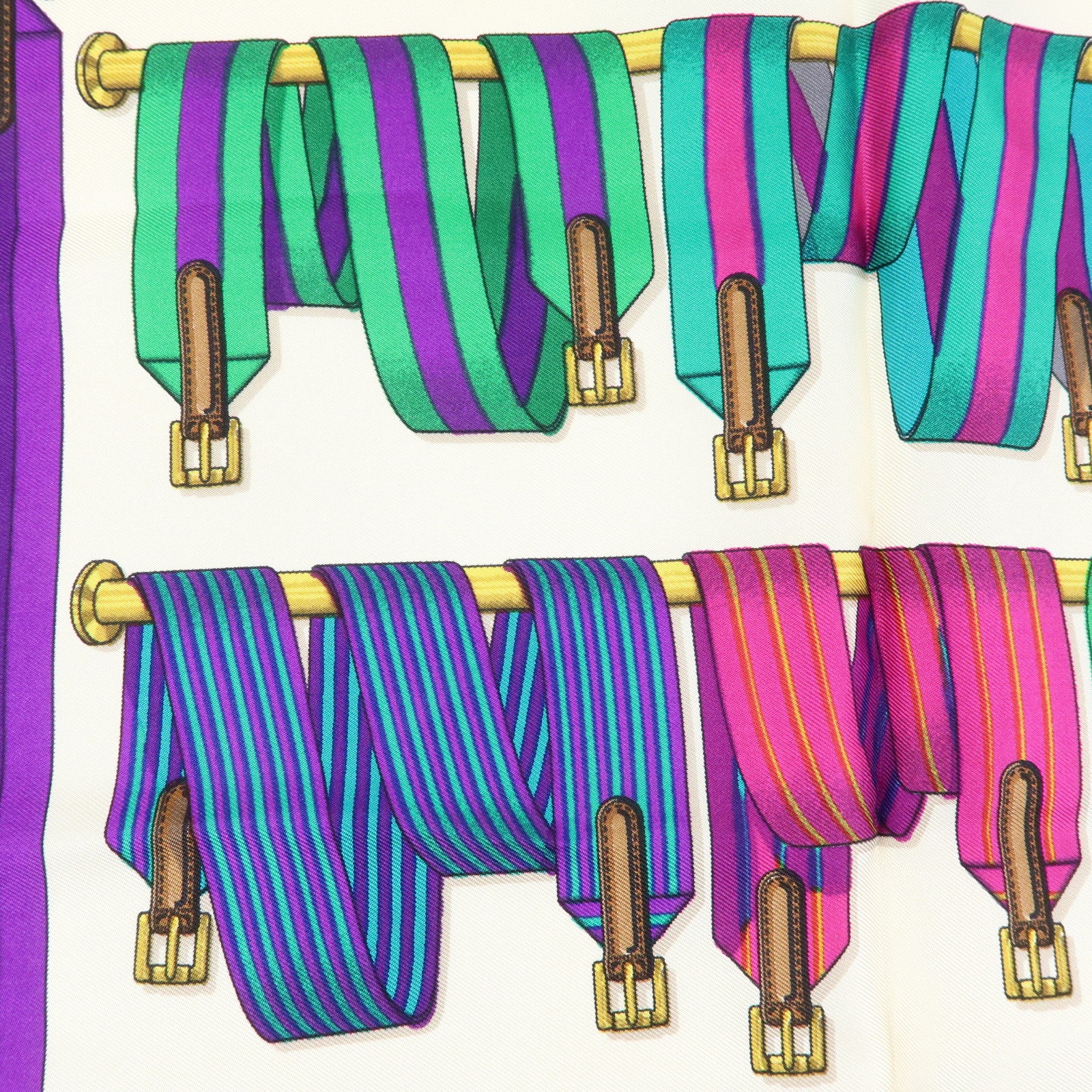 HERMES Carre 45 Set of 2 Silk 100% Scarf White Purple Orange