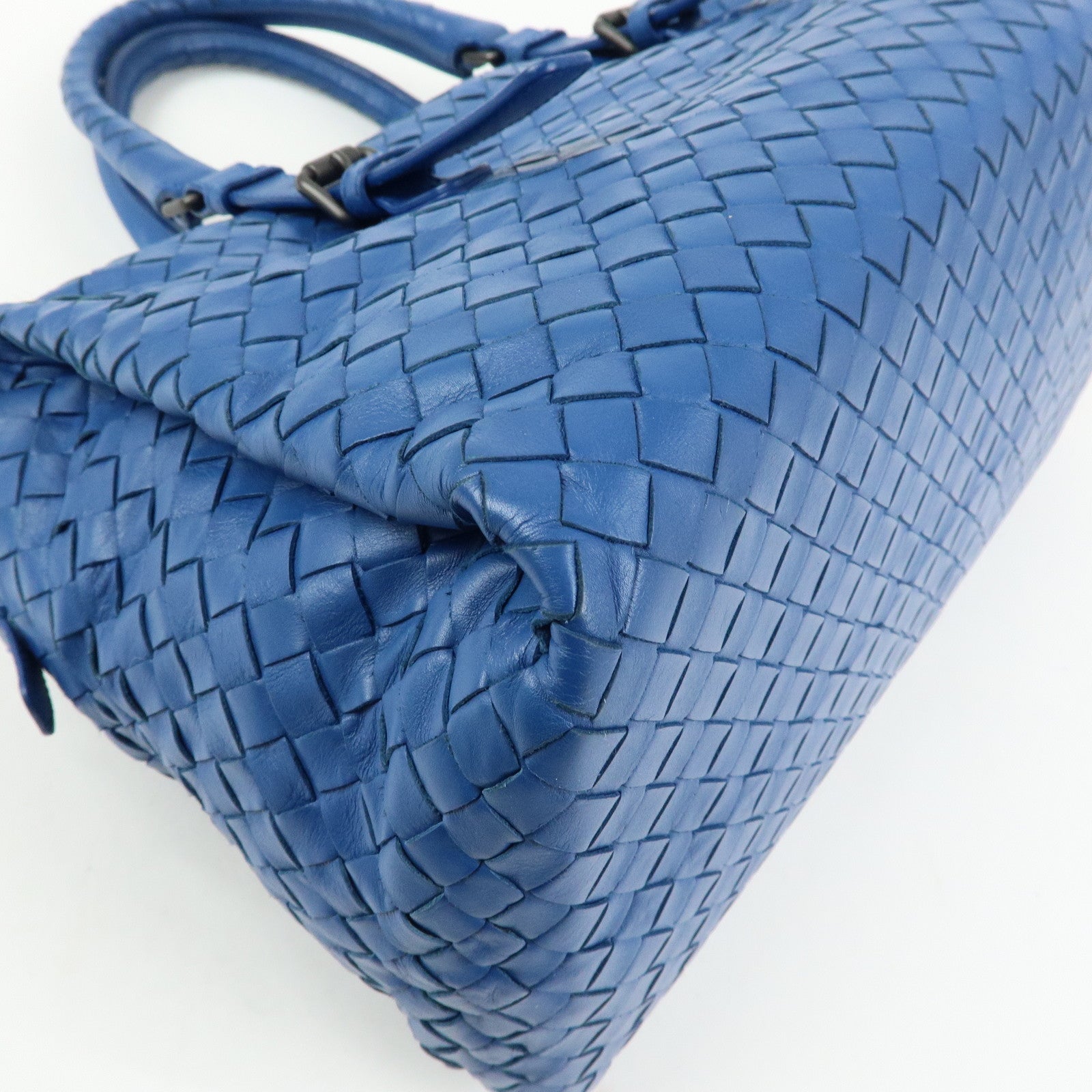 BOTTEGA VENETA Intrecciato Nappa Leather Boston Bag Hand Bag Blue
