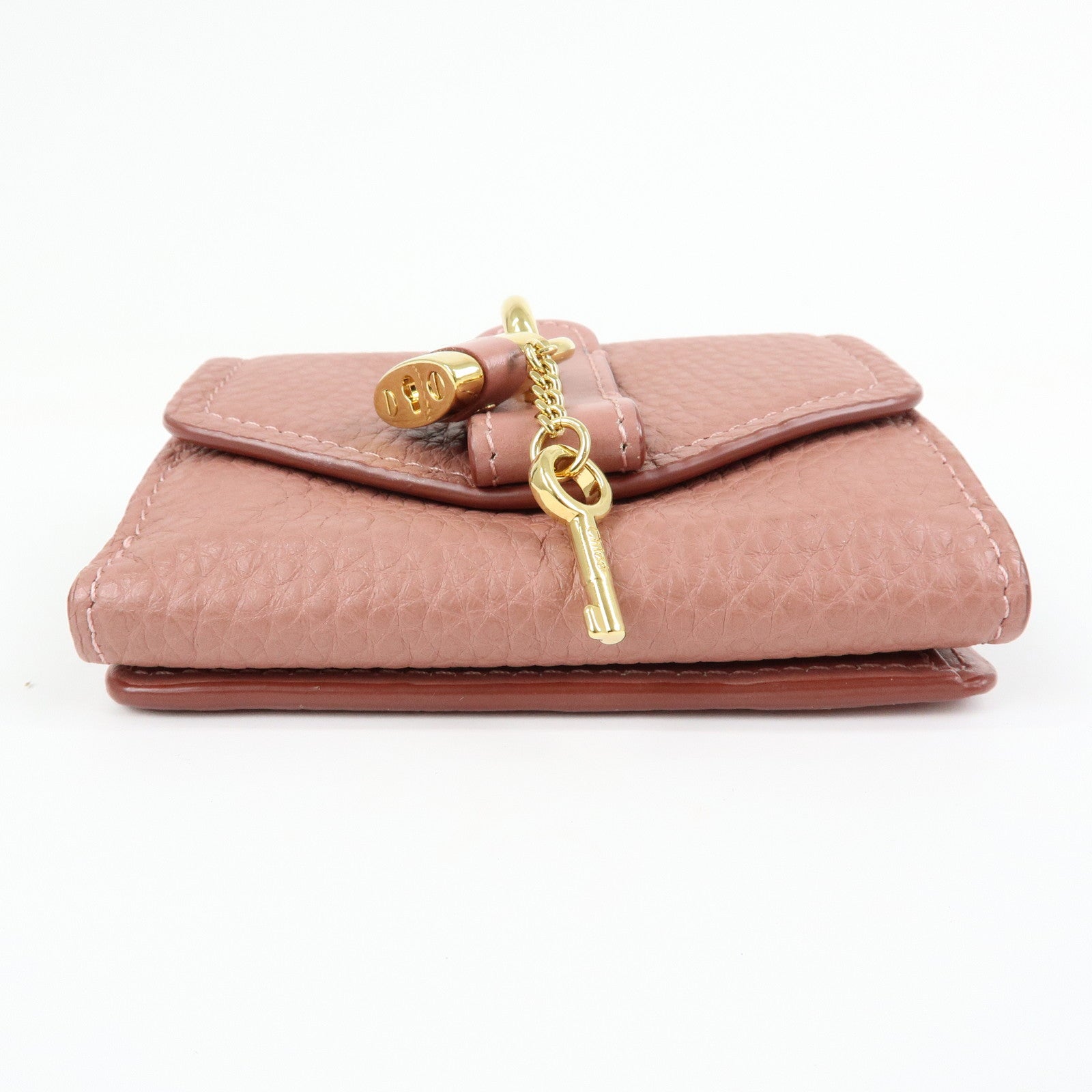 Chloe Aby Lock Leather Compact Trifold Wallet Pink