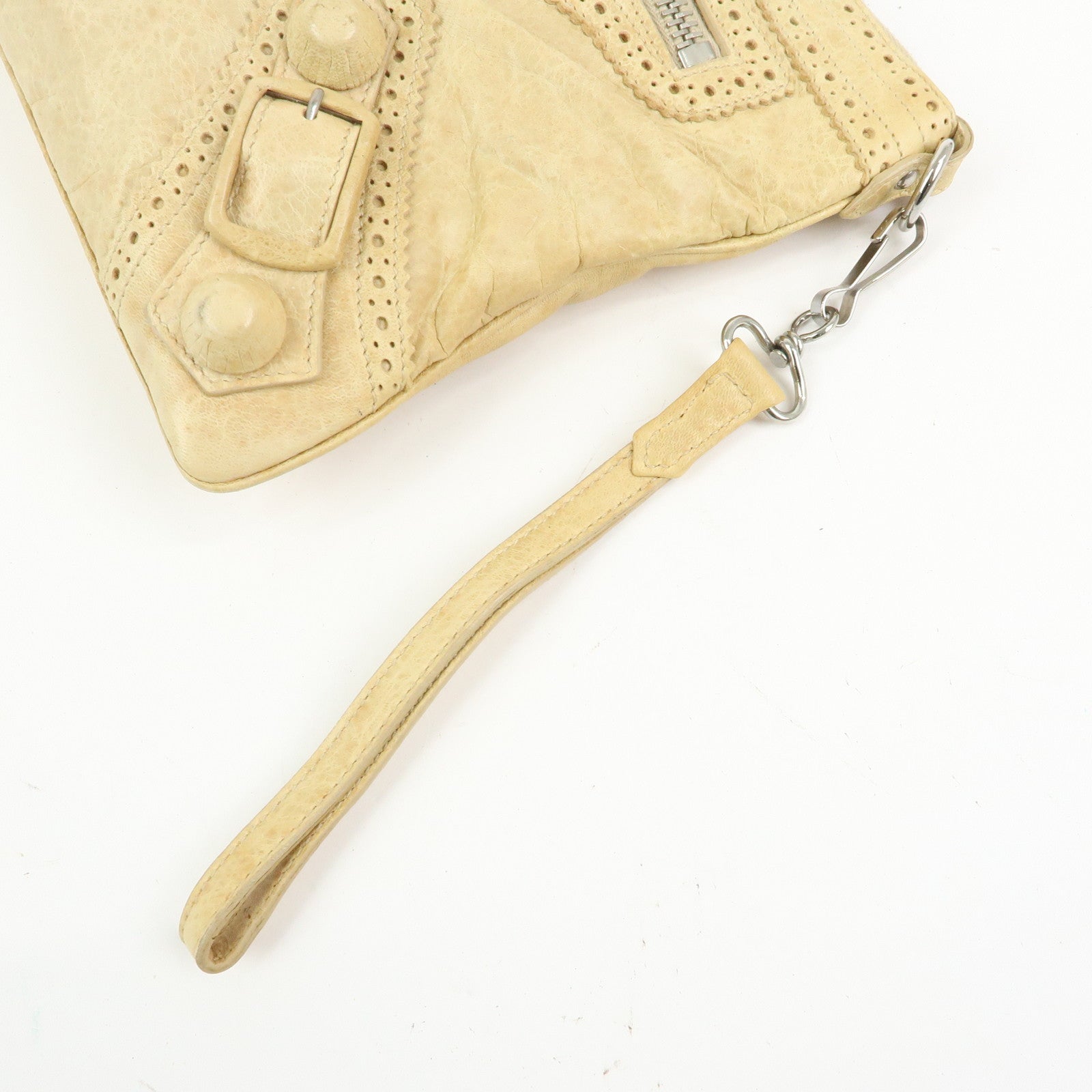 BALENCIAGA Leather Giant Clutch Bag Pouch Beige 204533