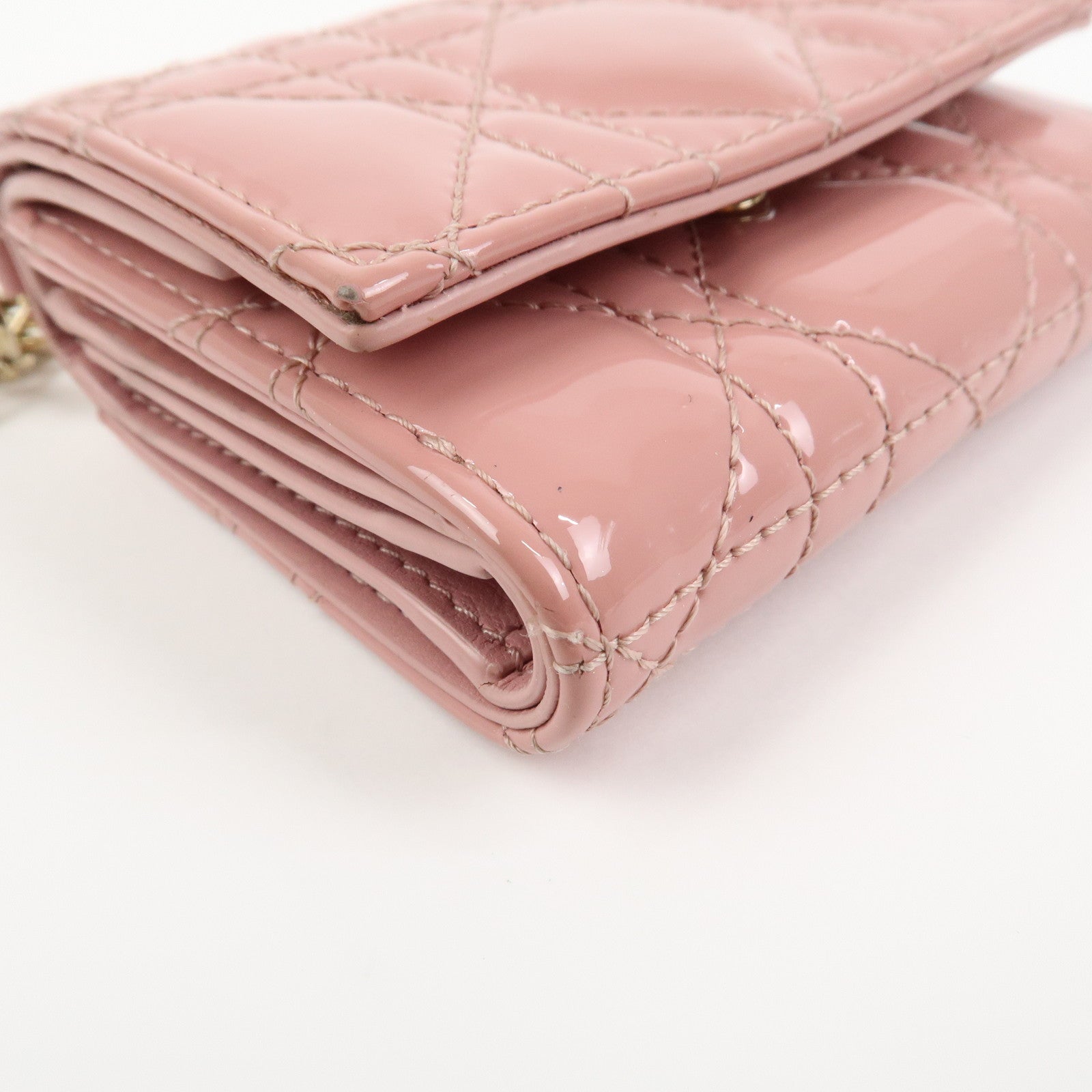 Christian Dior Canage Patent Leather Compact Wallet Pink