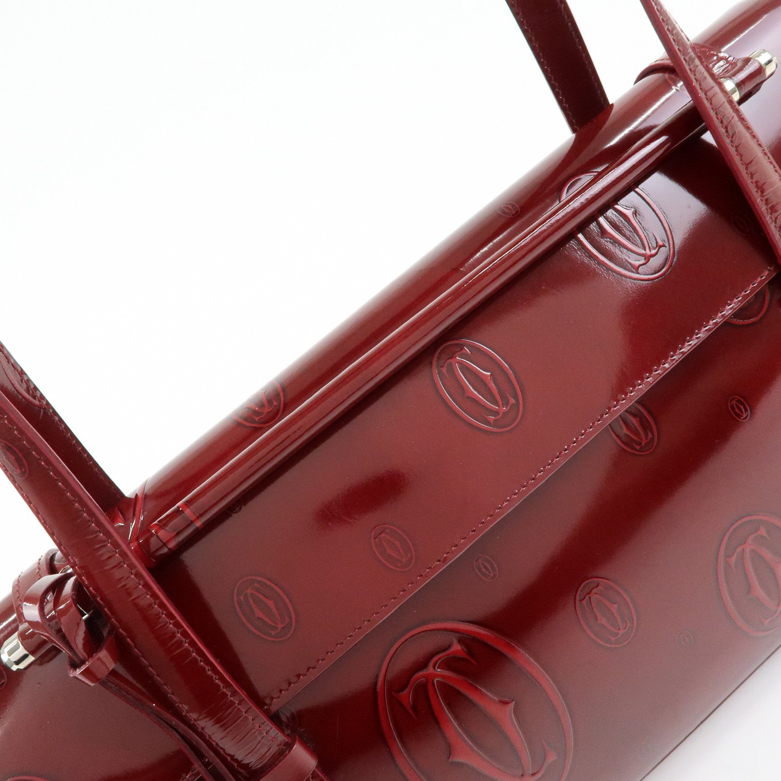 Cartier Happy Birthday Patent Leather Hand Bag Tote Bag Bordeaux
