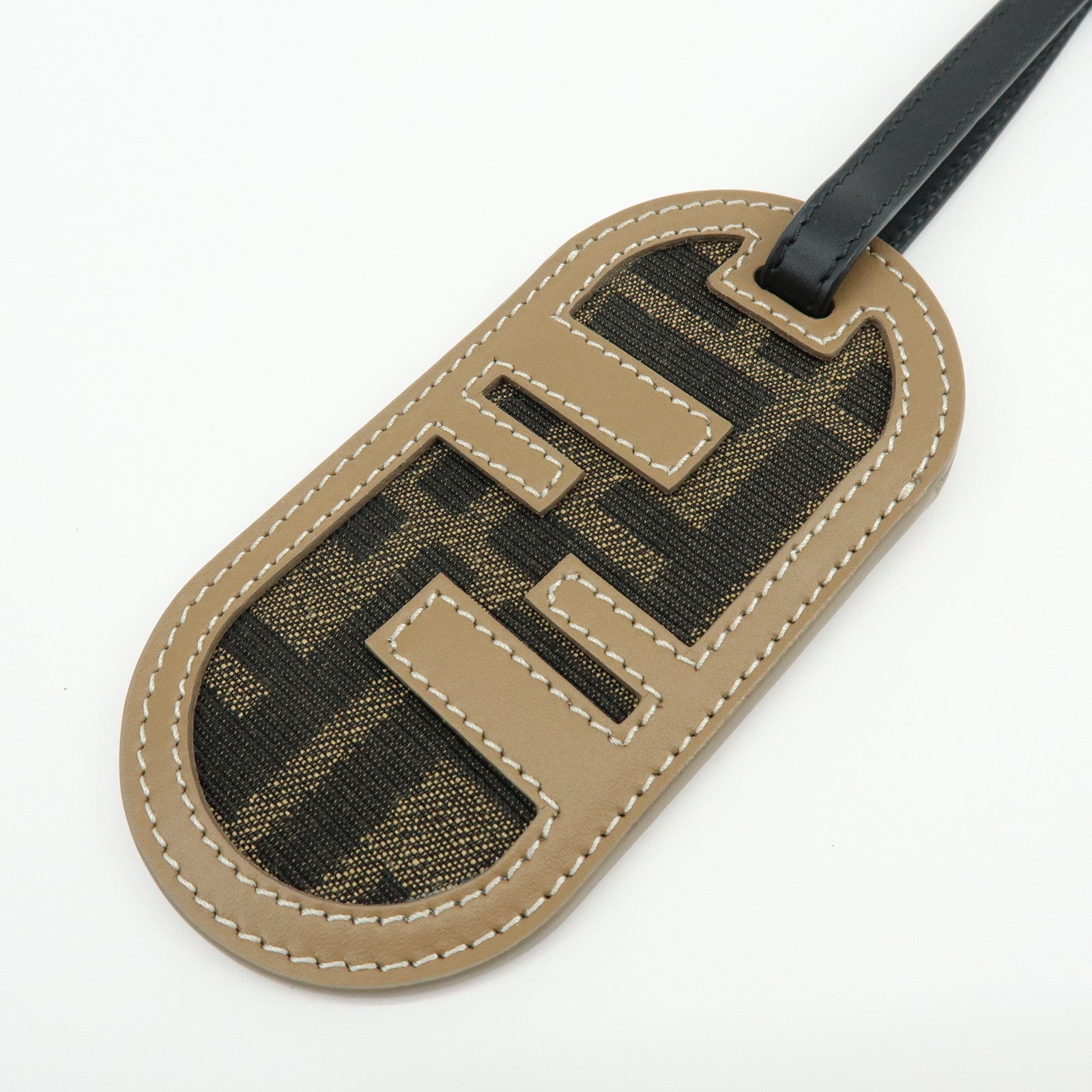 FENDI Zucca Leather Canvas Bag Charm Key Chain Brown Black