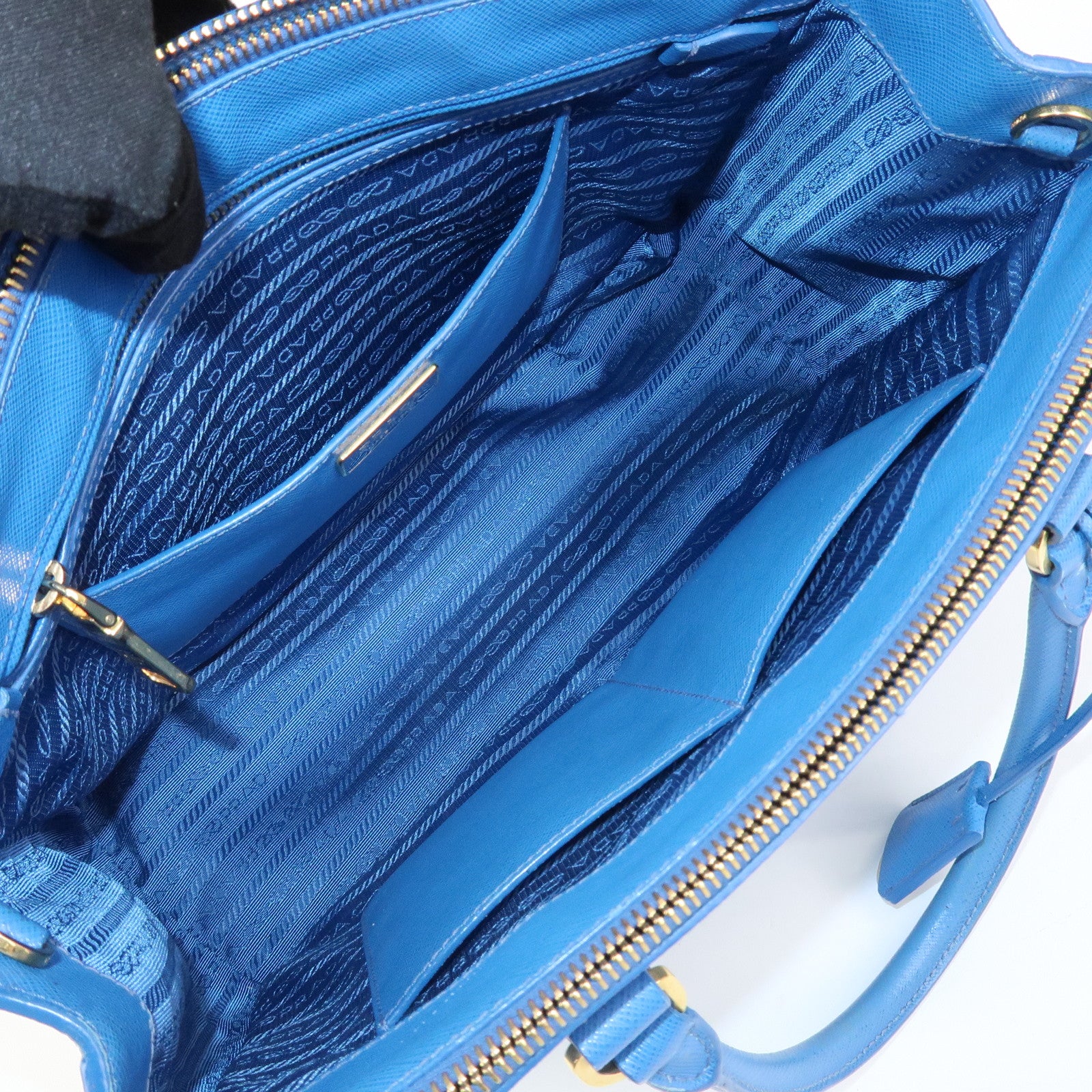PRADA Triangle Logo Galleria Saffiano Leather 2Way Bag Blue 1BA274