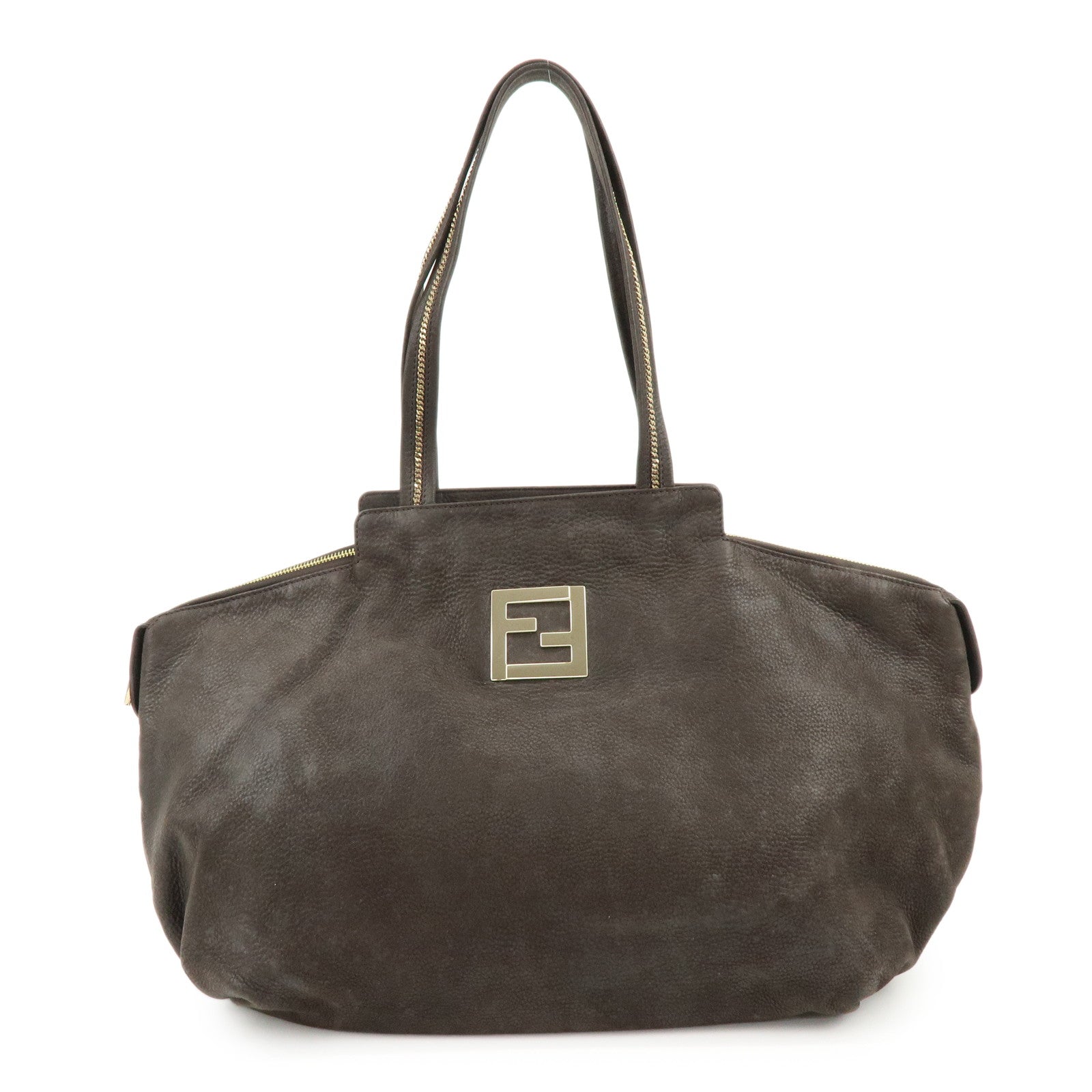 FENDI Leather Tote Bag Shoulder Bag Dark Brown 8BR636