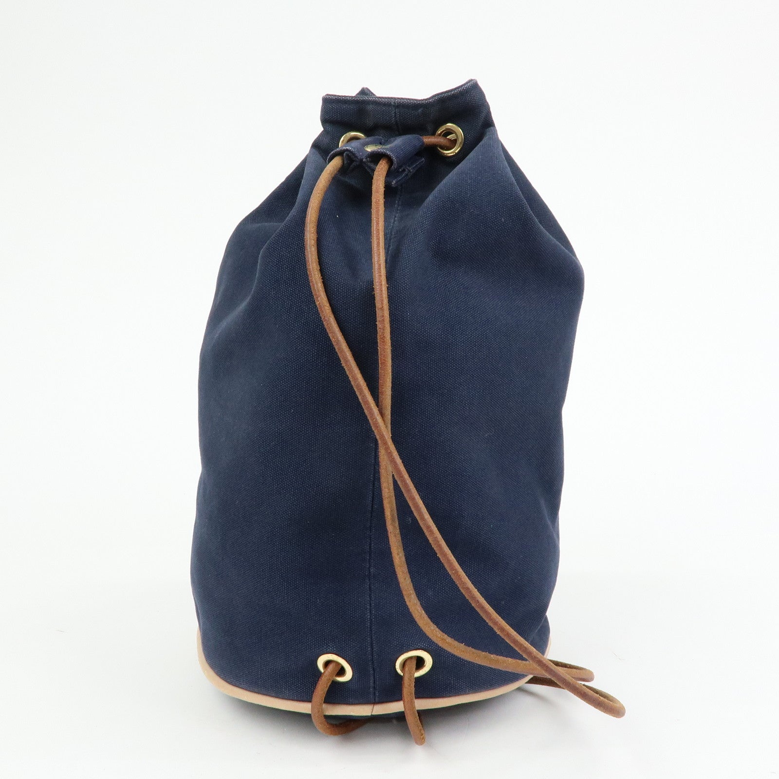 HERMES Canvas Leather Porochon Mimil PM Drawstring Backpack Navy