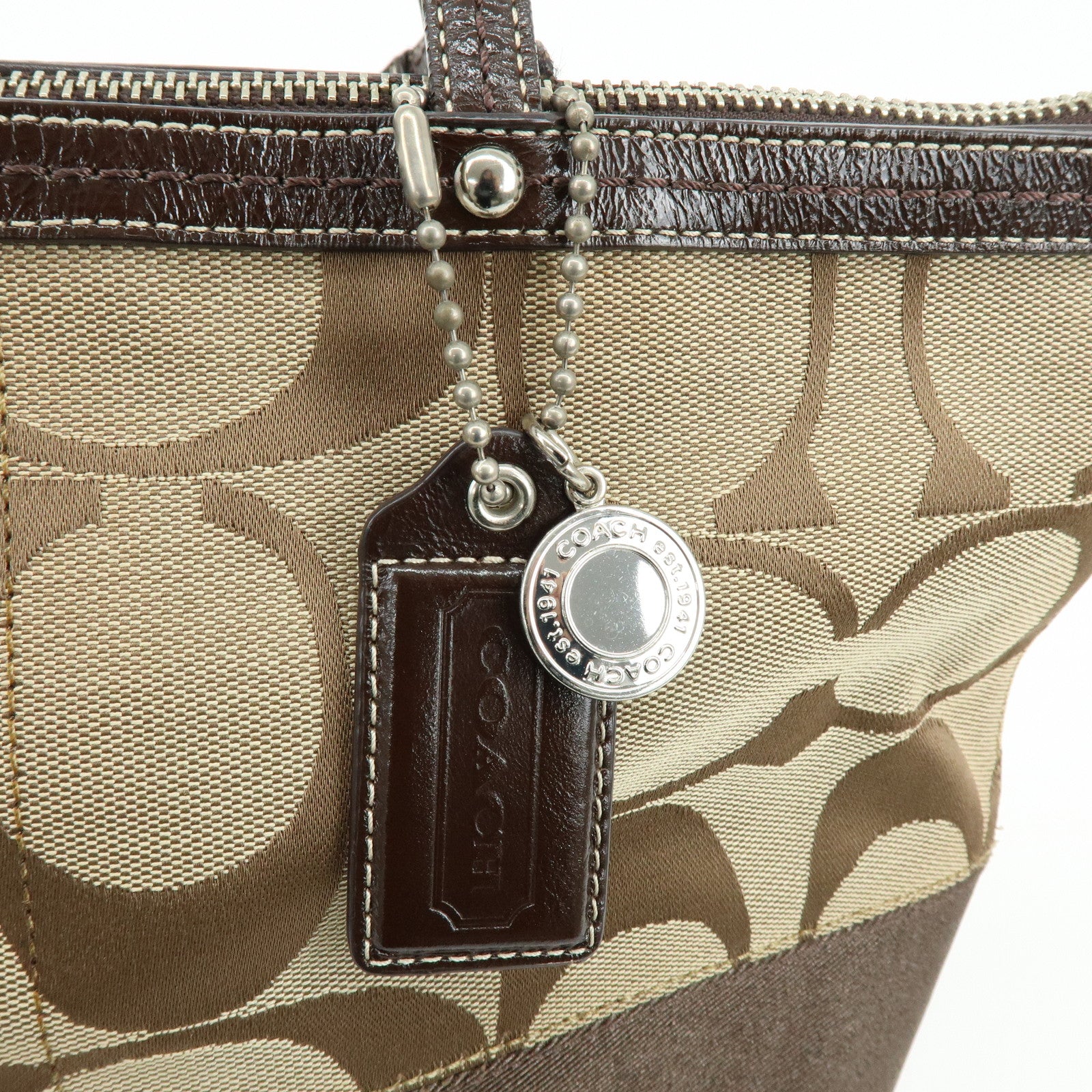 COACH Set of 2 Signature Canvas Leather Shoulder Bag Beige Brown