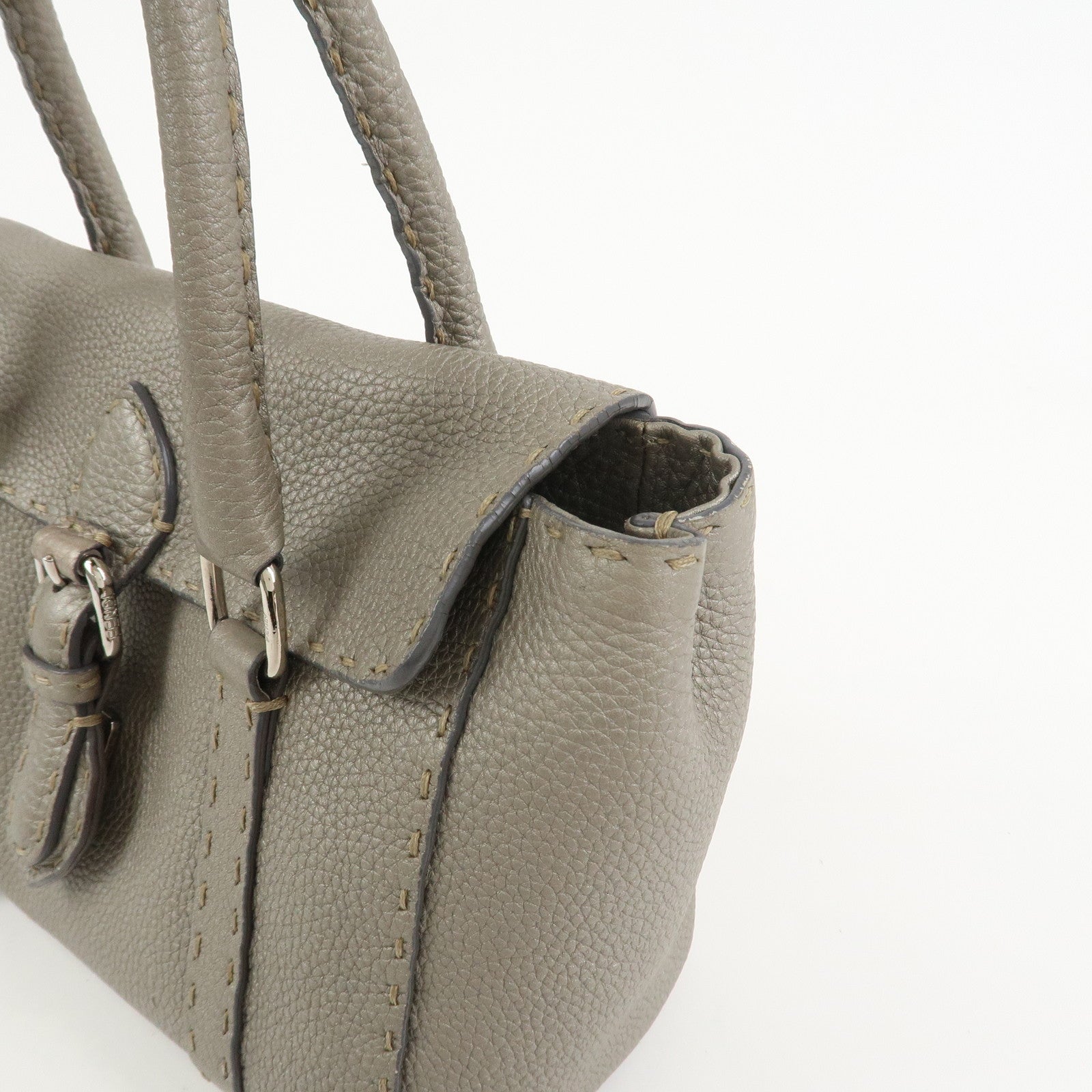 FENDI Seleria Leather Mini Linda Hand Bag Gray 8BR486