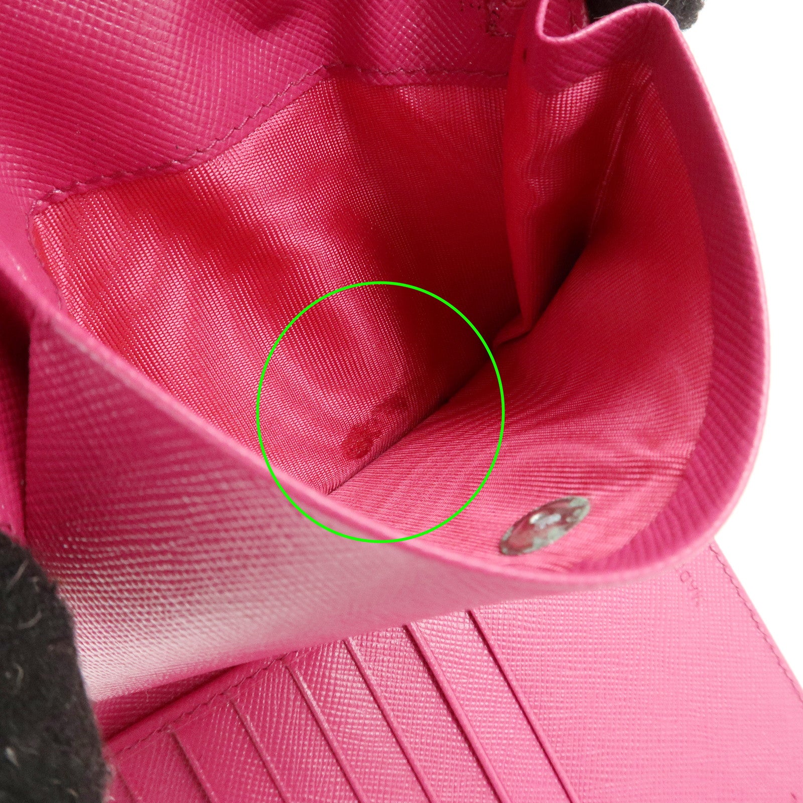 PRADA Triangle Logo Nylon Saffiano Leather Tri-Fold Wallet Pink 1M0170 Used