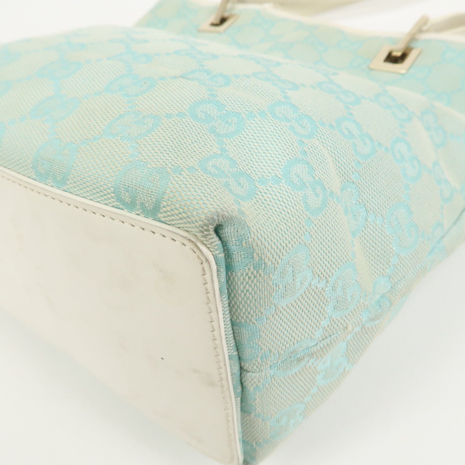 GUCCI GG Canvas Leather Shoulder Bag Hand Bag Light Blue 002.1099