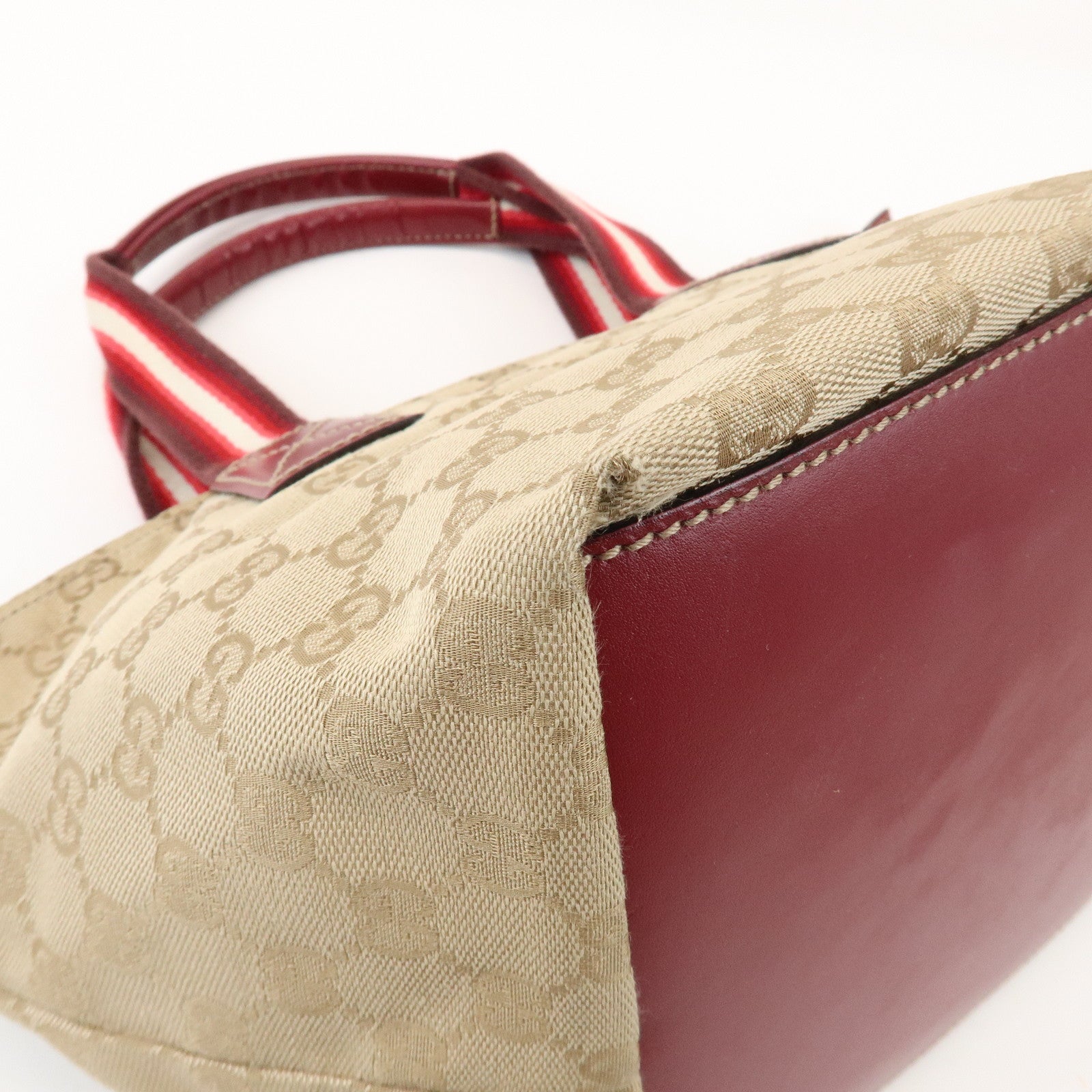 GUCCI GG Canvas Leather Tote Bag Hand Bag Beige Wine Red 131228