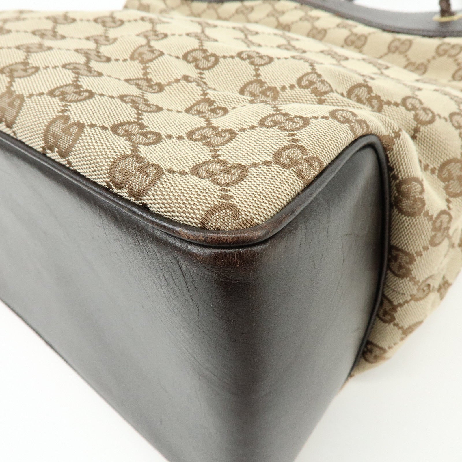 GUCCI GG Canvas Leather Tote Bag Shoulder Bag Brown 109141