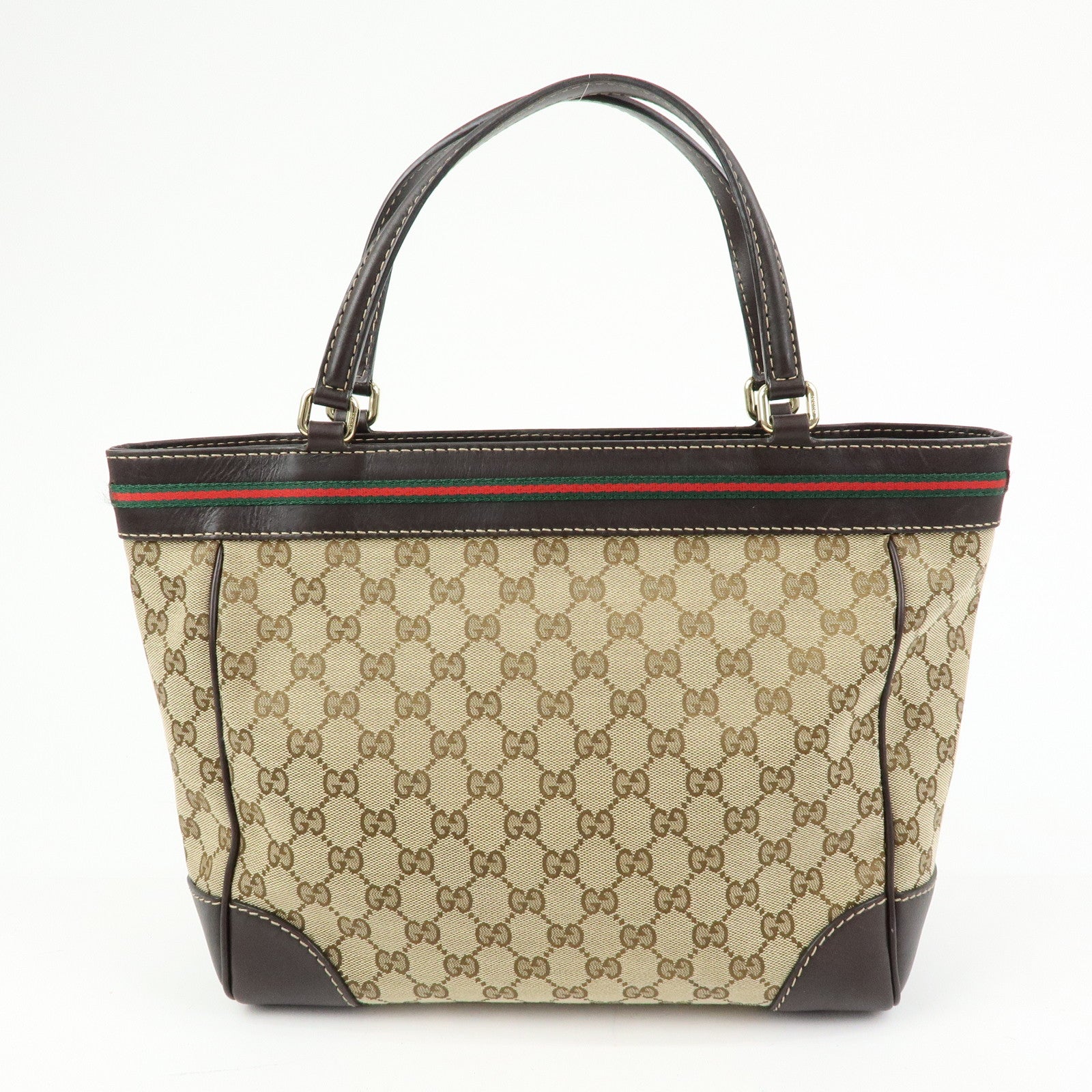 GUCCI Sherry Canvas Leather Tote Bag Hand Bag Beige Brown 257061