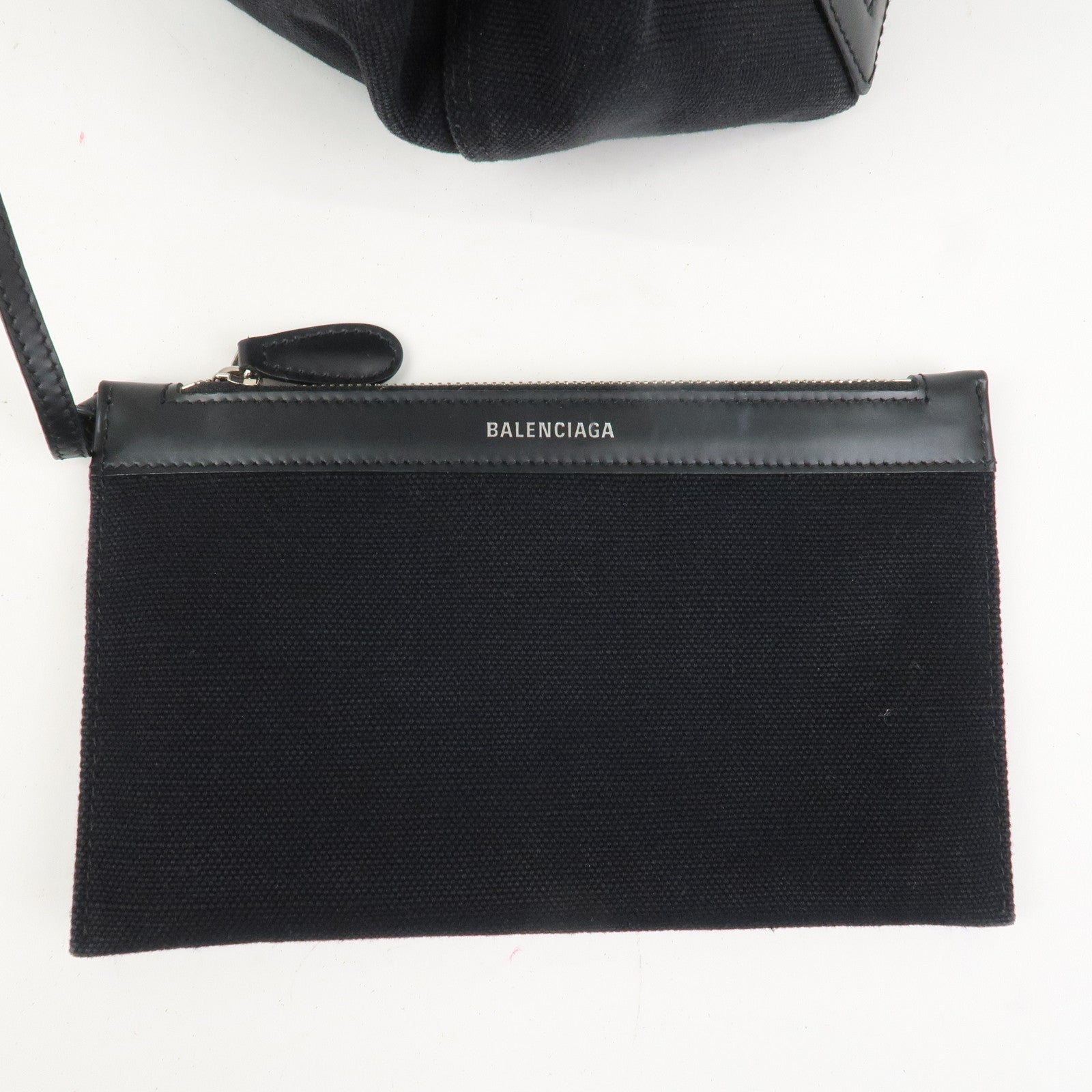 BALENCIAGA Navy Cabas S Leather Tote Bag Hand Bag Black 339933