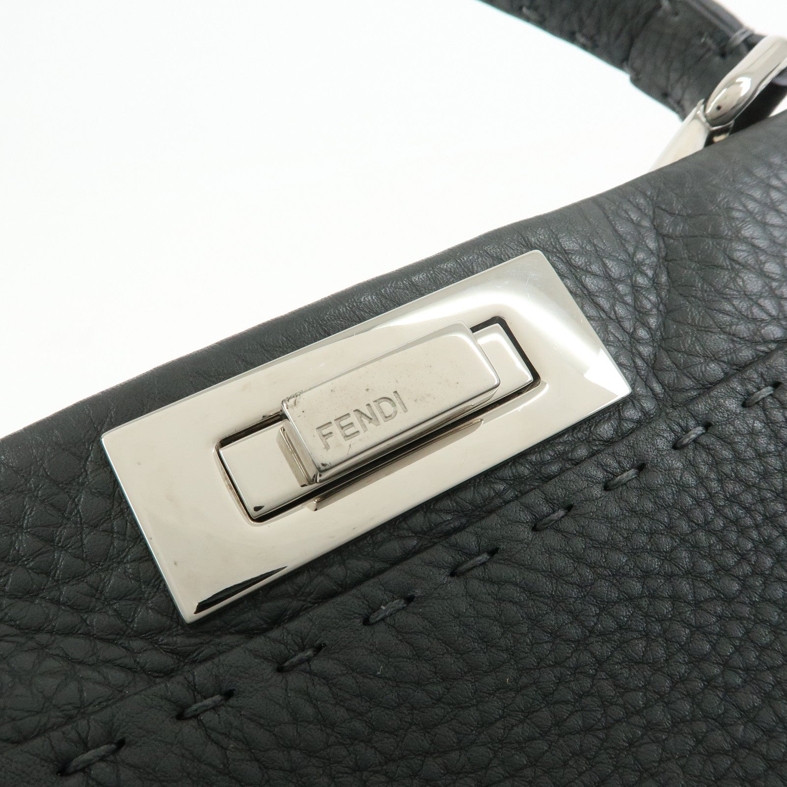 FENDI Peekaboo Selleria Leather 2Way Hand Shoulder Bag Gray 8BN290