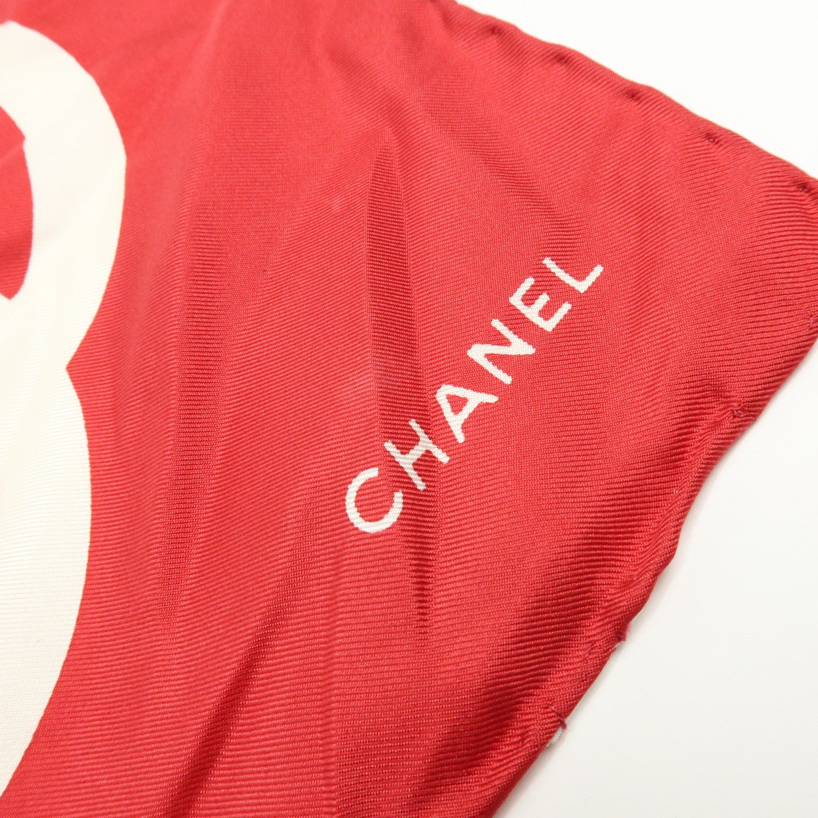 CHANEL COCO Mark Silk 100% Scarf Red White