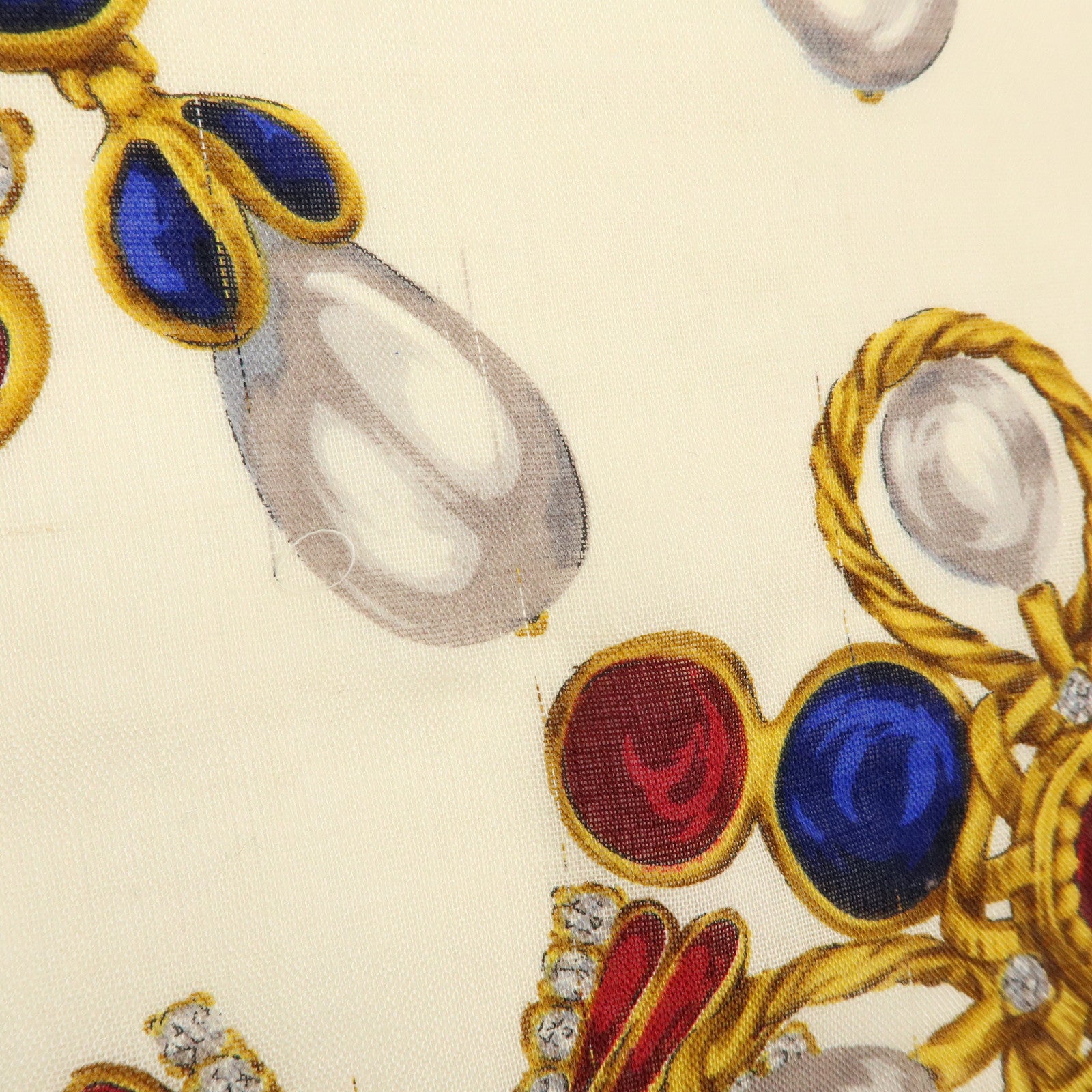 CHANEL Wook Silk Jewlry Pattern Scarf Beige Gold Red Blue