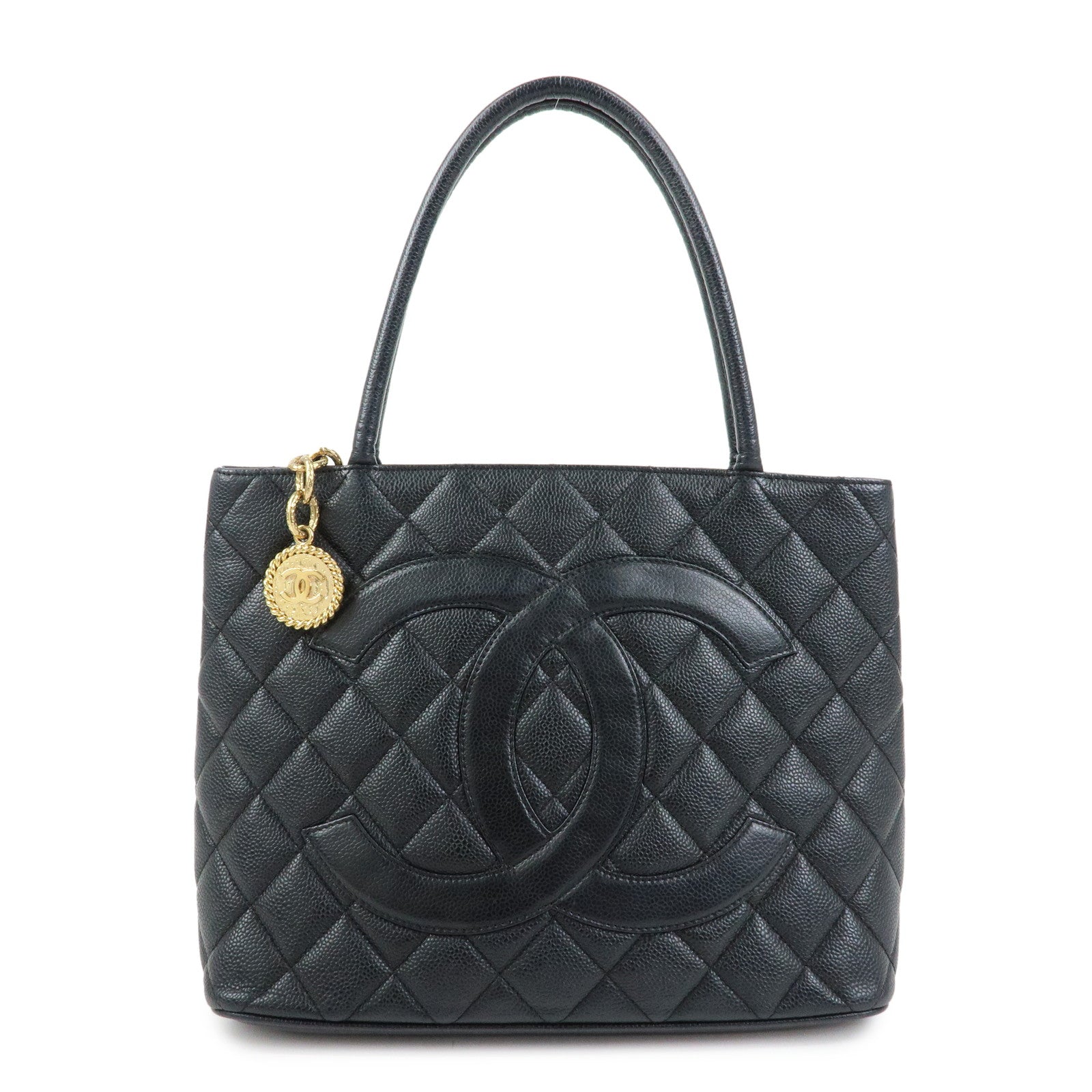 CHANEL Matelasse COCO Mark Medallion Caviar Skin Tote Bag A01804