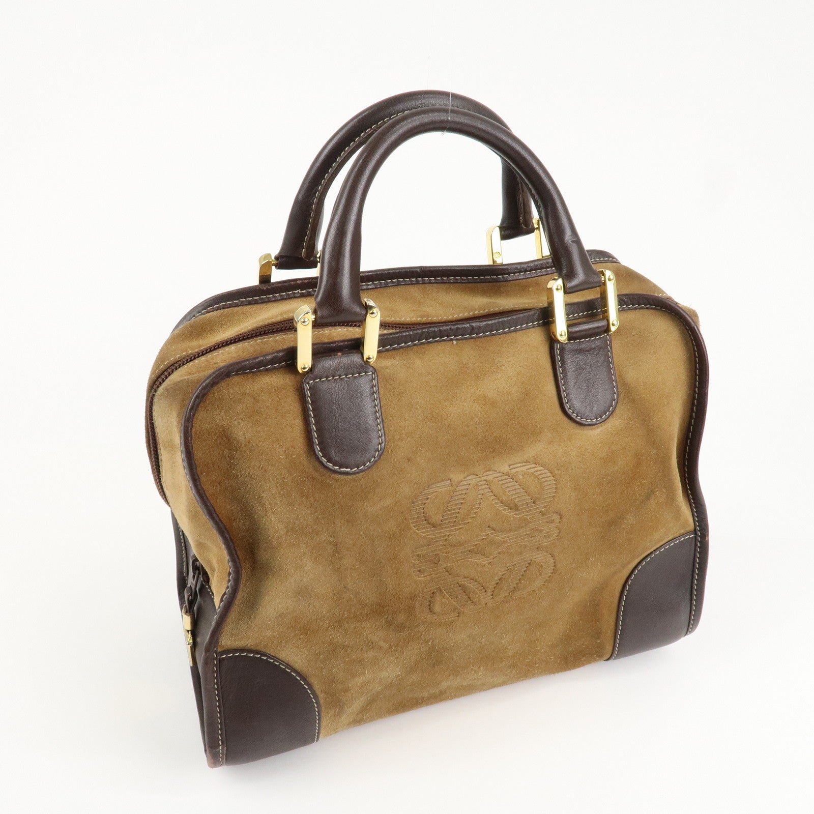 LOEWE Anagram Suede Leather Amazona 35 Brown Hand Bag Boston Bag Used