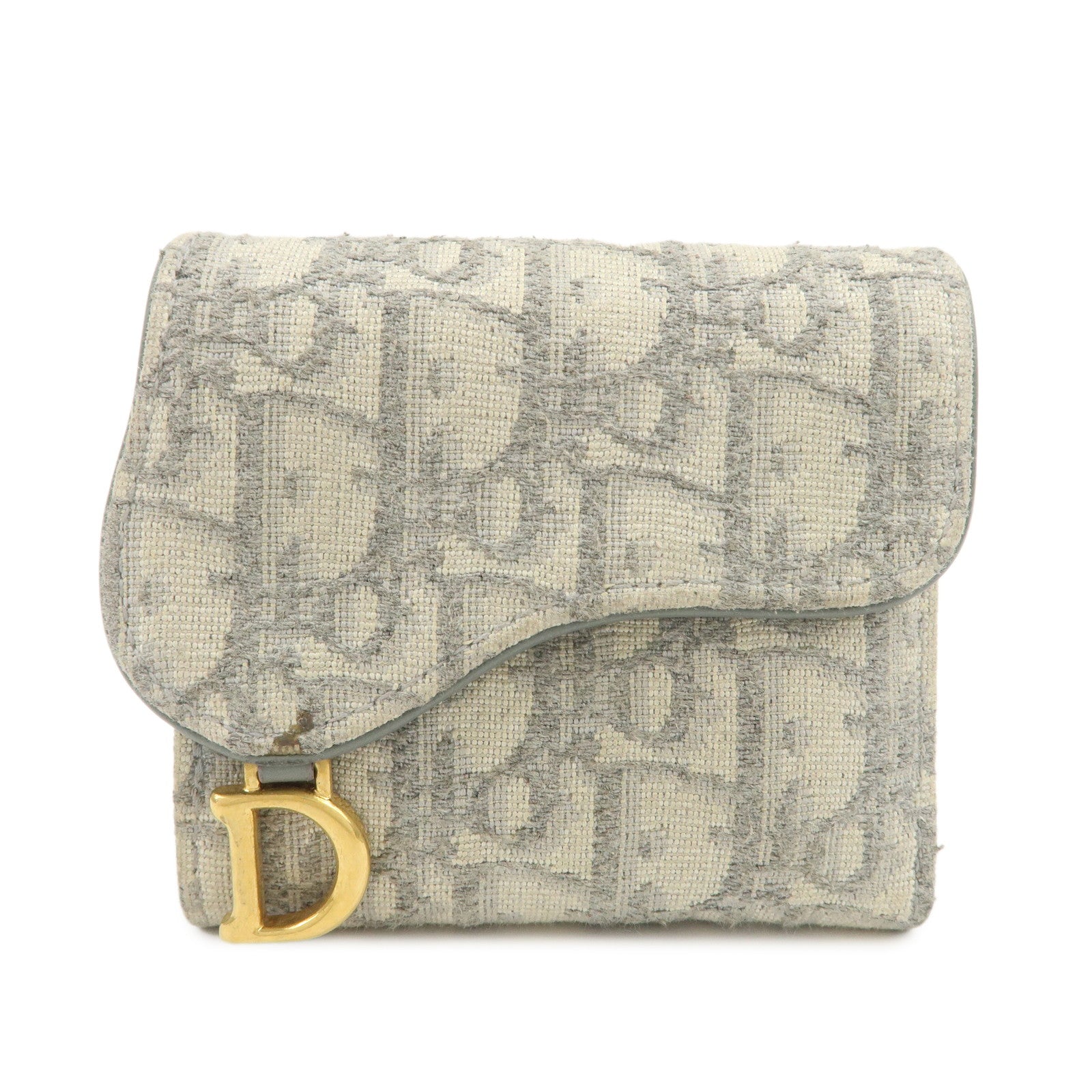 Christian Dior Oblique Jacquard Saddle Lotus Wallet Gray