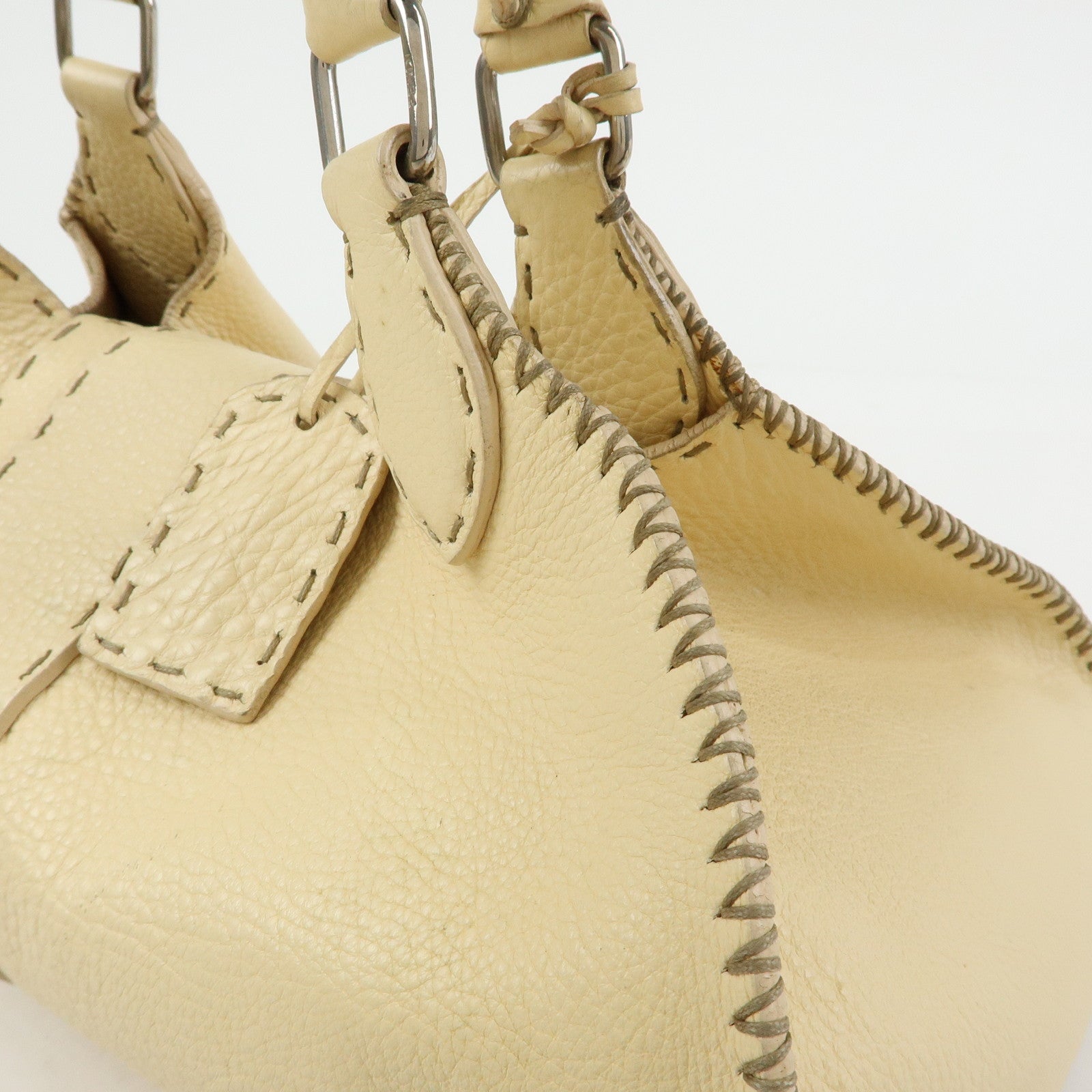 FENDI Selleria Leather Hand Bag Shoulder Bag Cream 8BR457