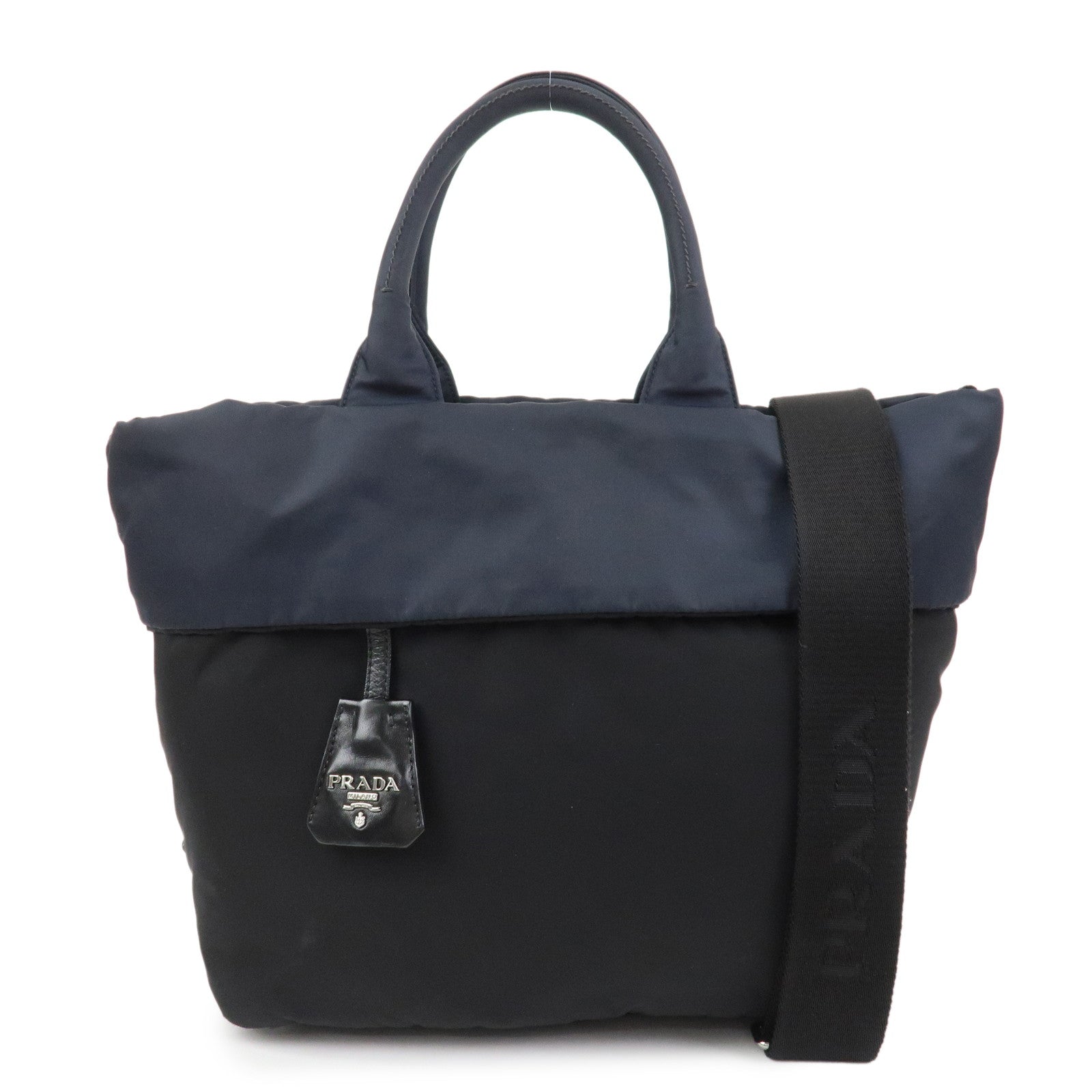 PRADA Nylon 2 Way Bag Hand Bag Shoulder Bag Black Navy BR4521