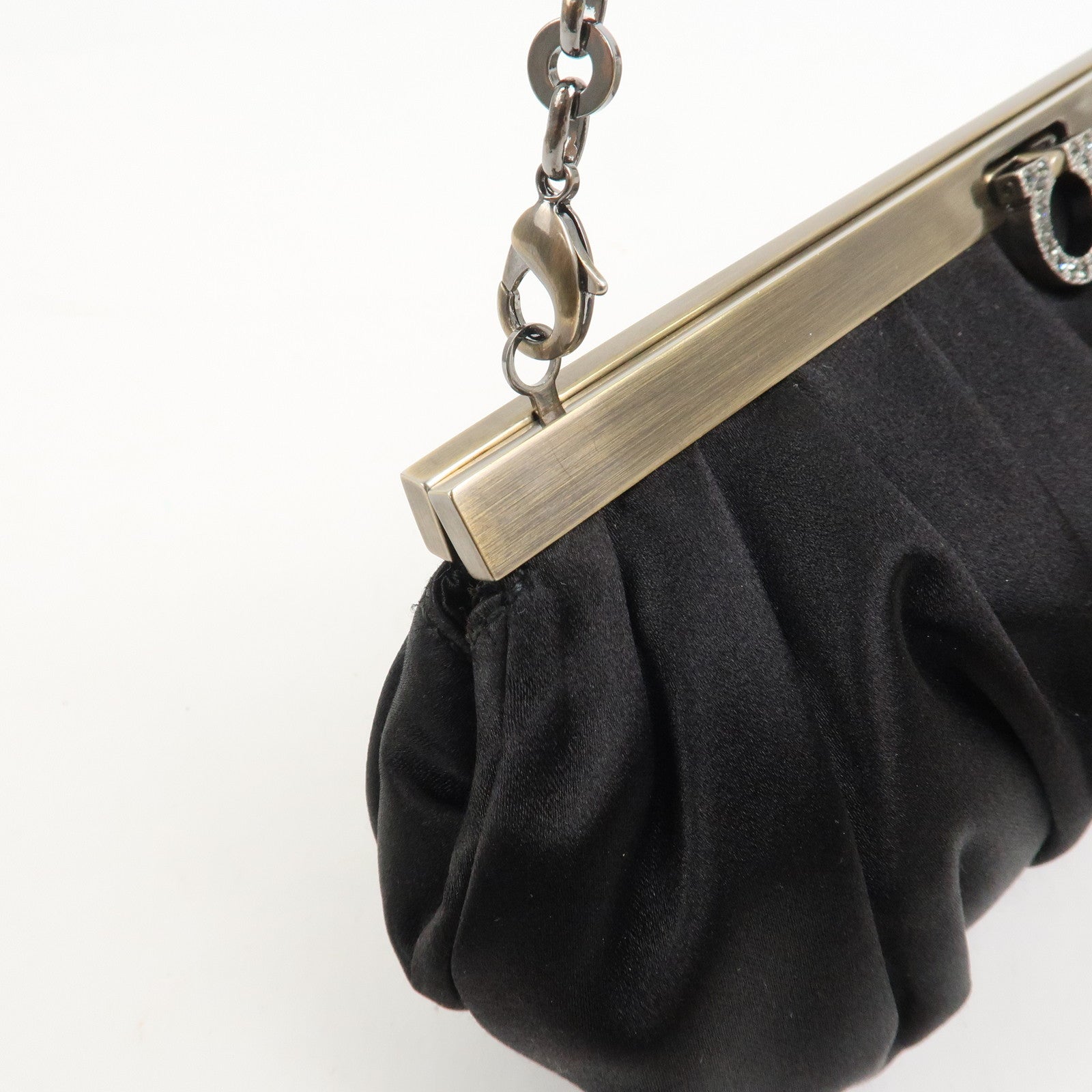 Ferragamo Gancini Satin Chain 2Way Bag Clutch Bag Black