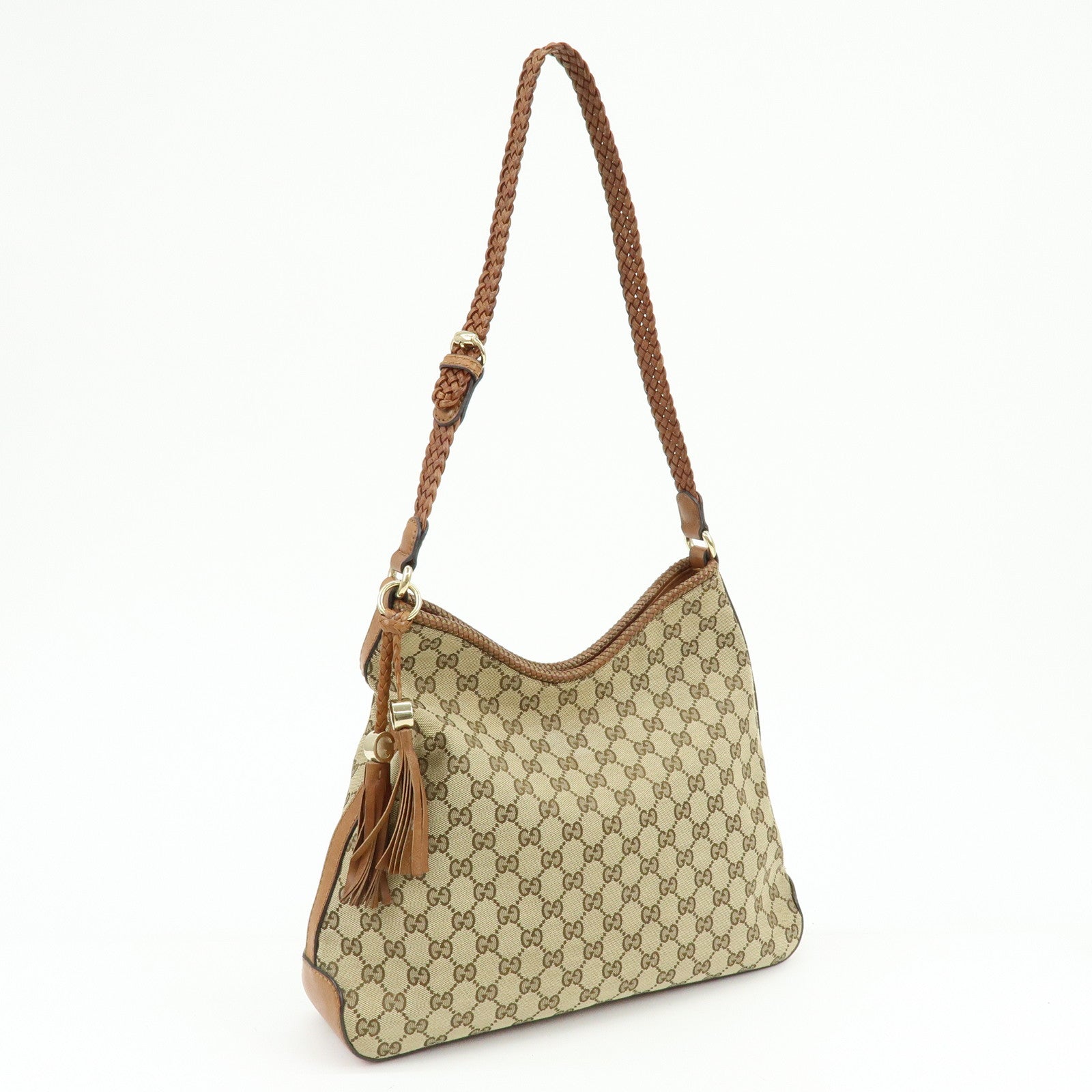 GUCCI Marrakech GG Canvas Leather Shoulder Bag Brown 257026