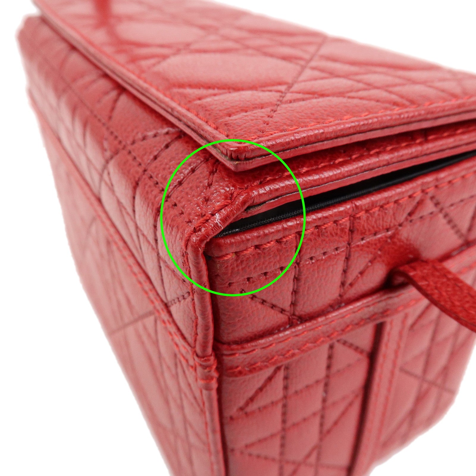 Christian Dior Cannage Leather Vanity Bag Hand Bag Red Silver HDW Used