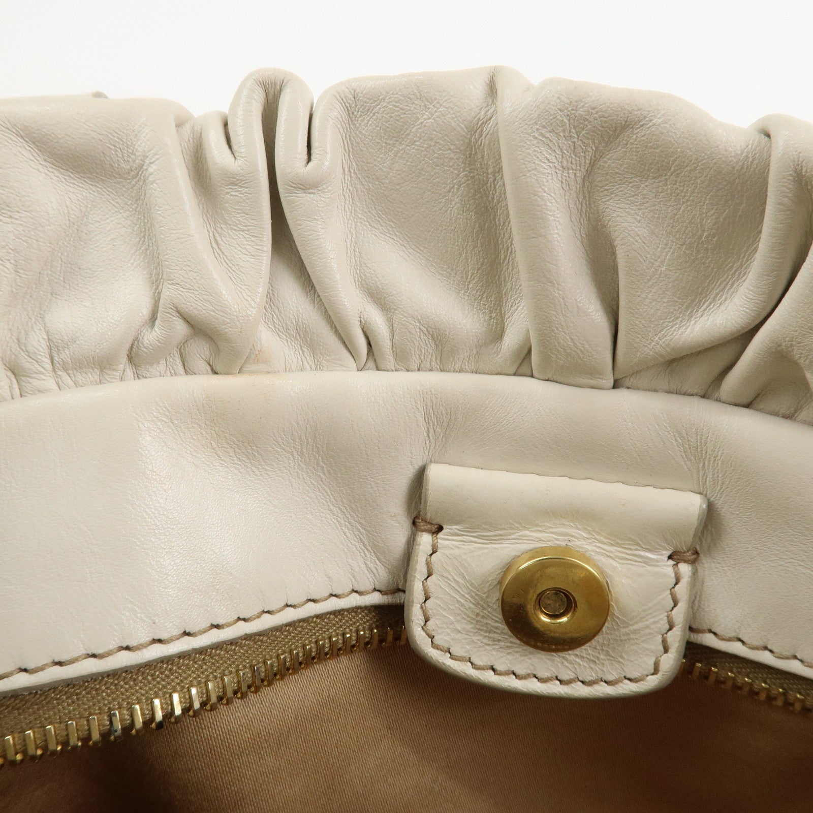 MIU MIU Logo Leather 2Way Bag Shoulder Bag Hand Bag Ivory RT0383