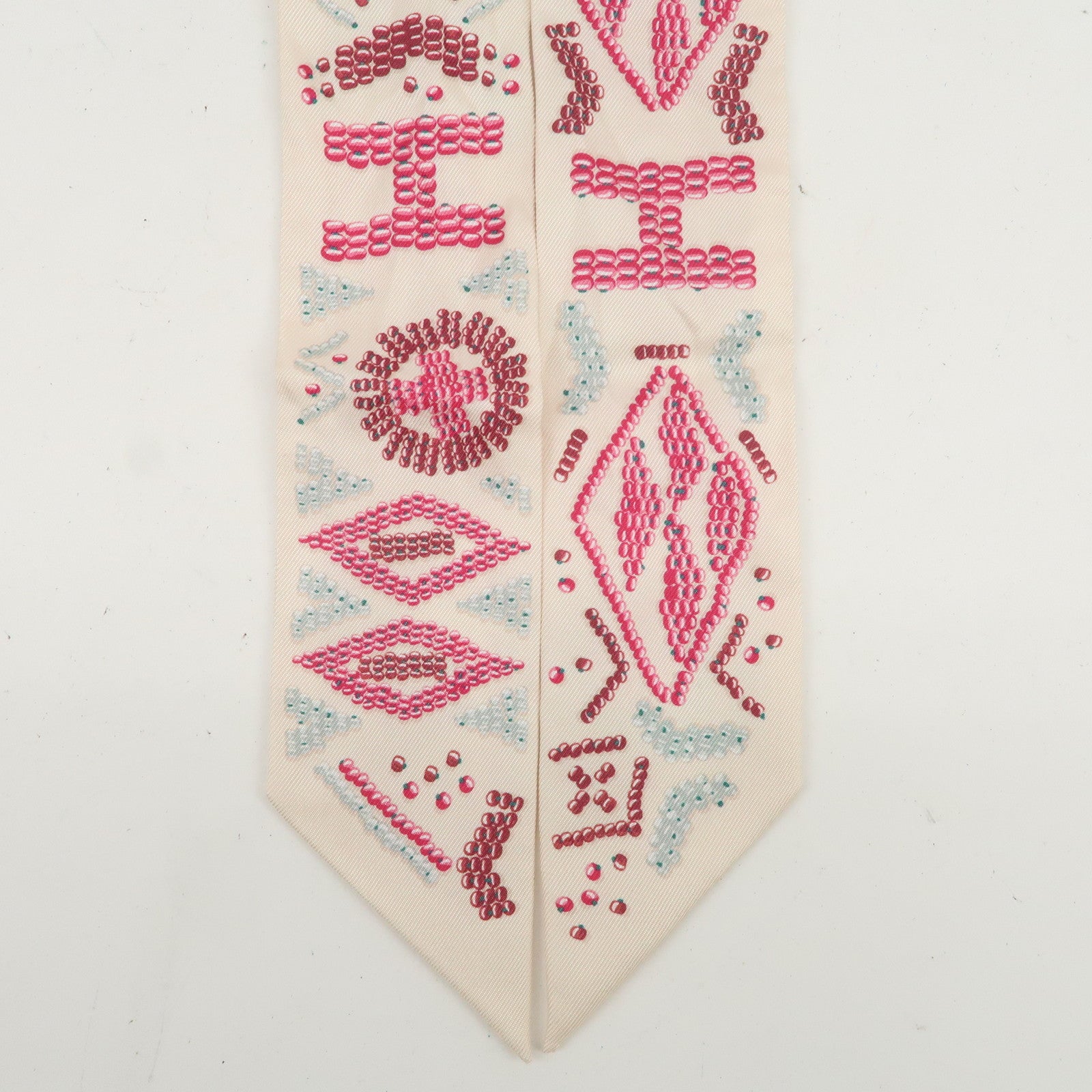 HERMES Twilly Silk 100% KELLY EN PERLES Scarf Ivory Pink