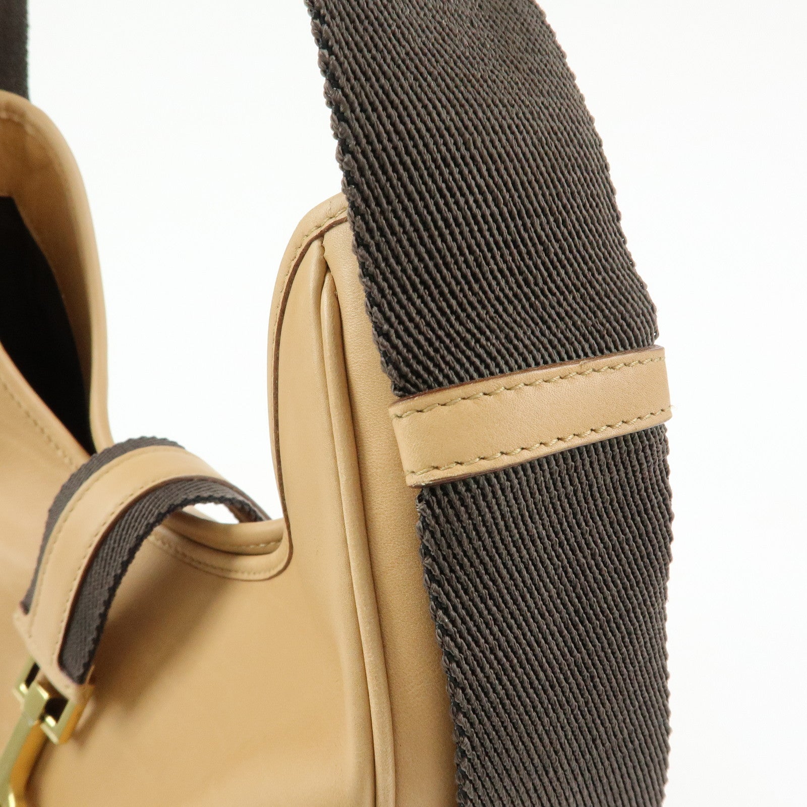GUCCI Leather Canvas Shoulder Bag Hand Bag Beige Brown 92735