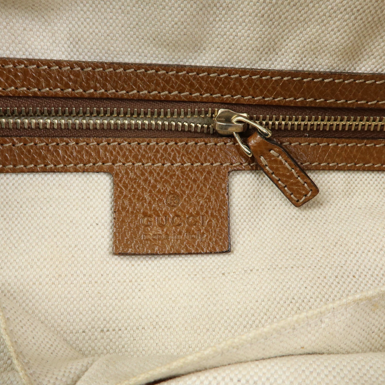 GUCCI Interlocking G GG Canvas Leather Hand Bag Beige Brown 353120