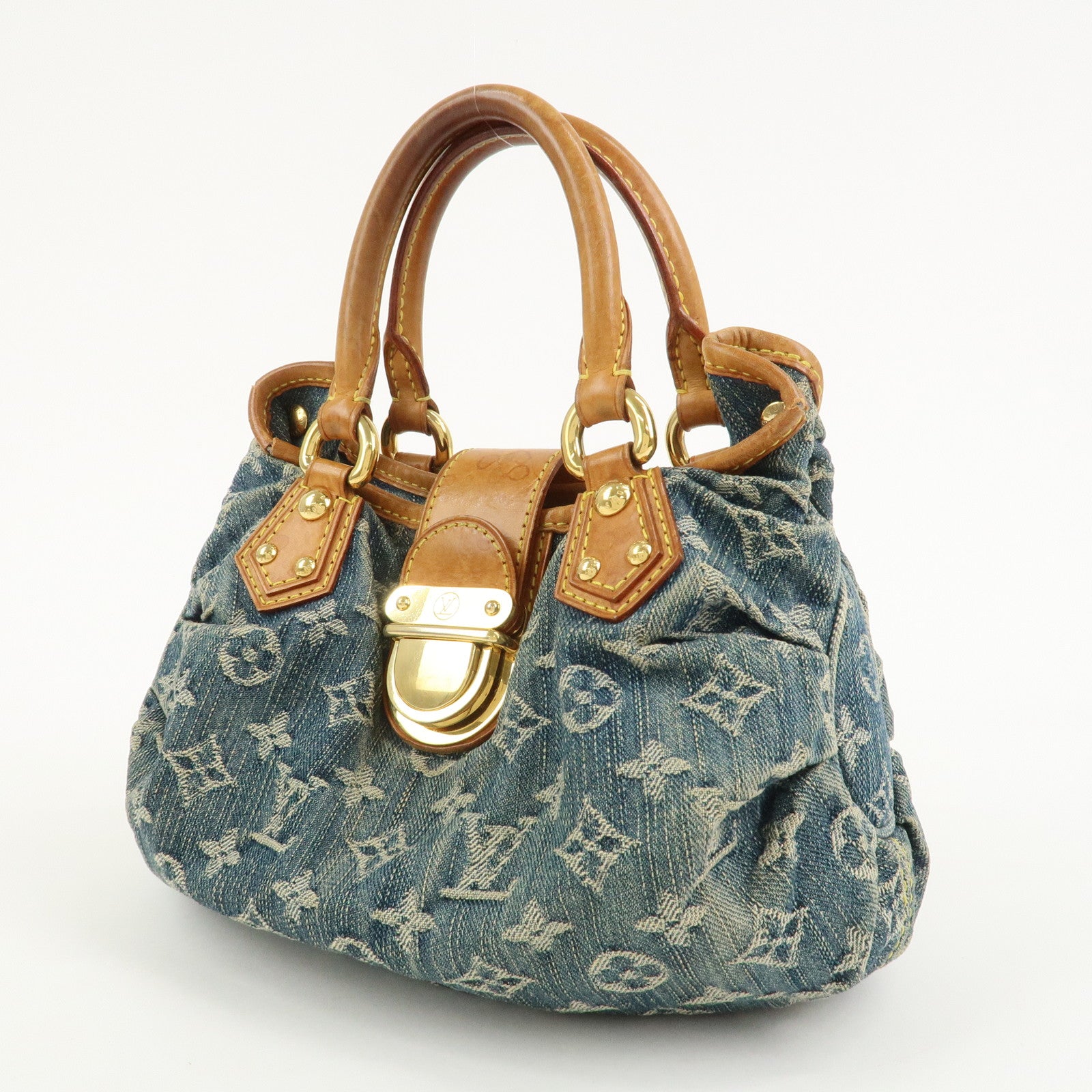 Louis Vuitton Monogram Denim Pleaty Hand Bag Blue M95020