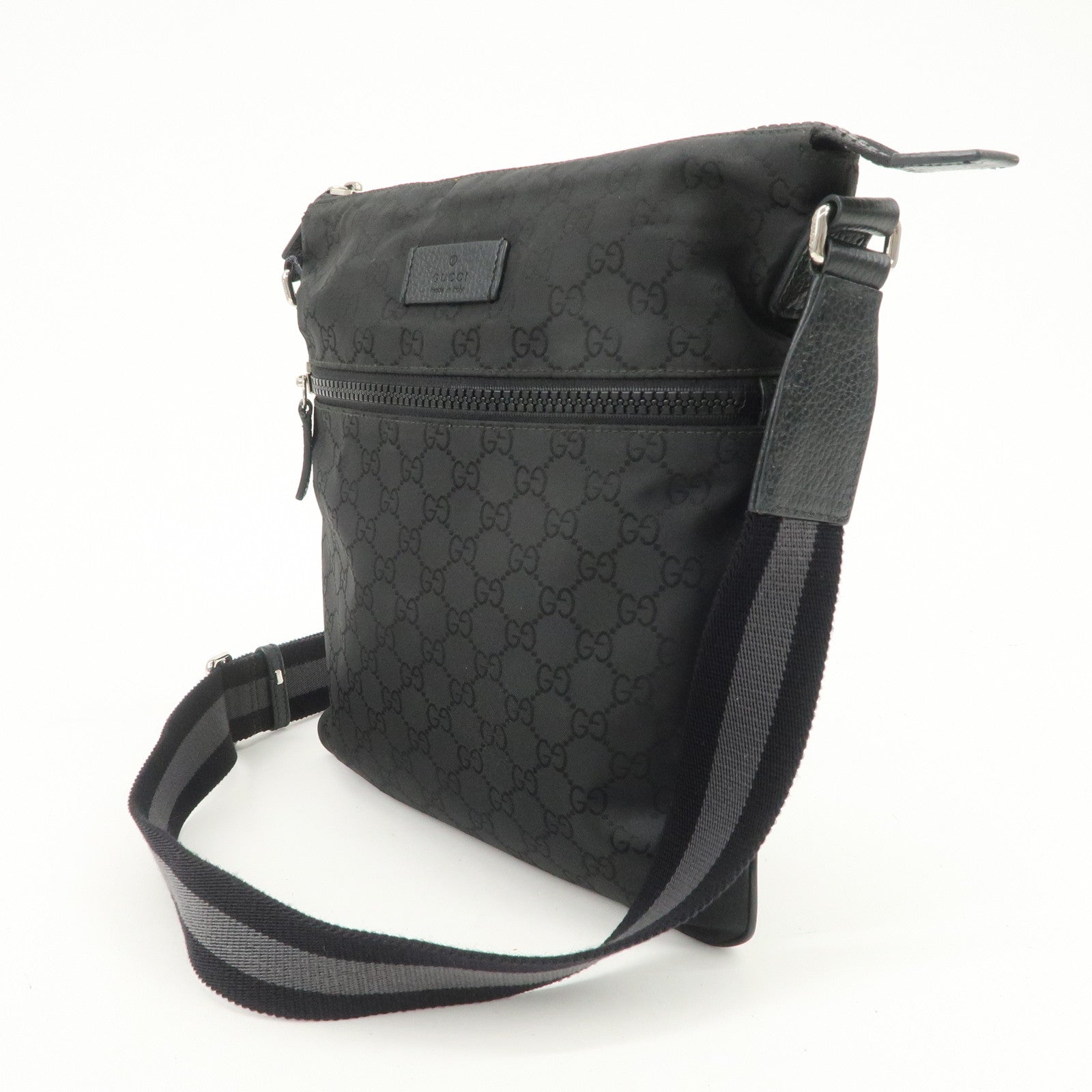 GUCCI Sherry GG Nylon Leather Shoulder Bag Black 509639