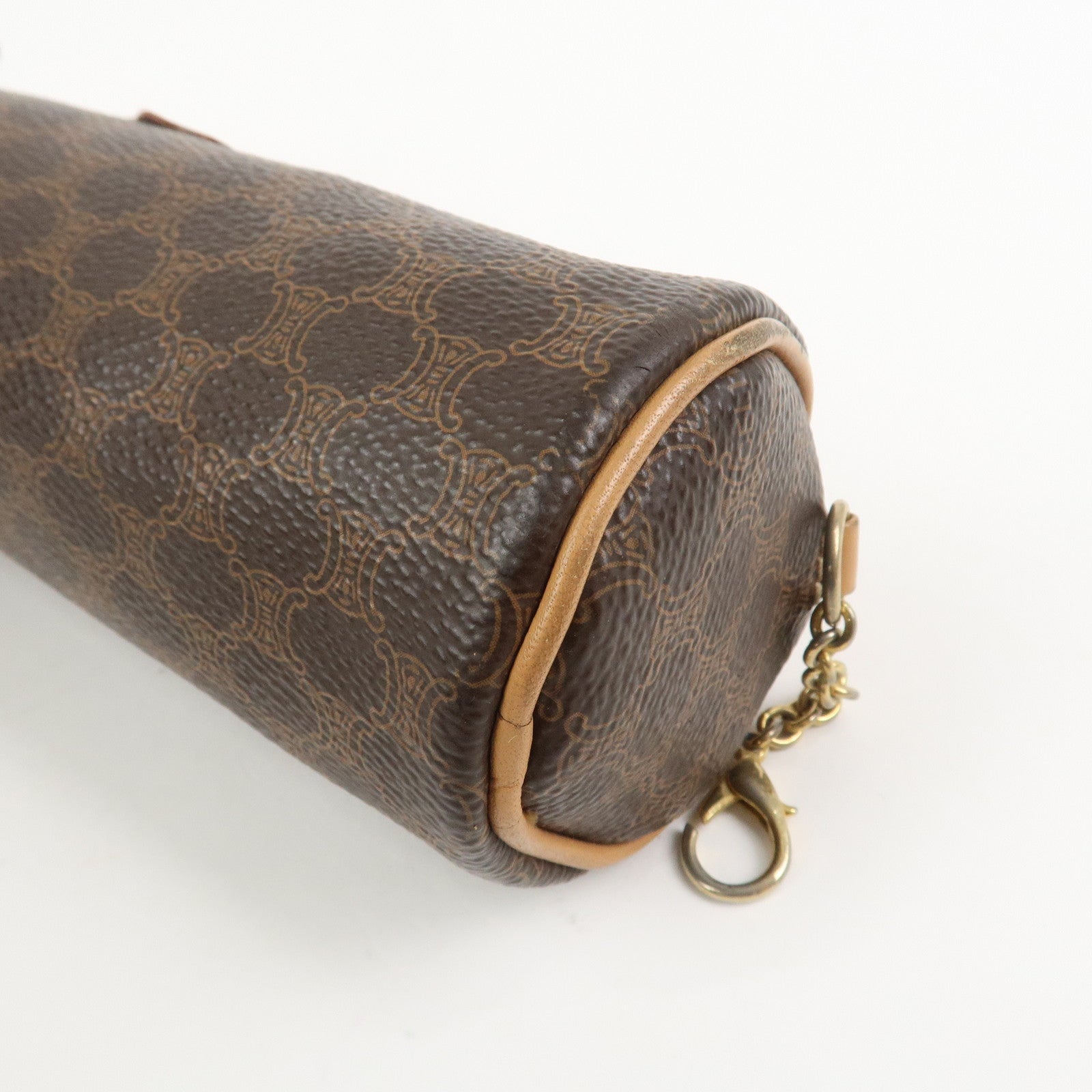 CELINE Macadam PVC Canvas Leather Cosmetic Makeup Pouch Brown