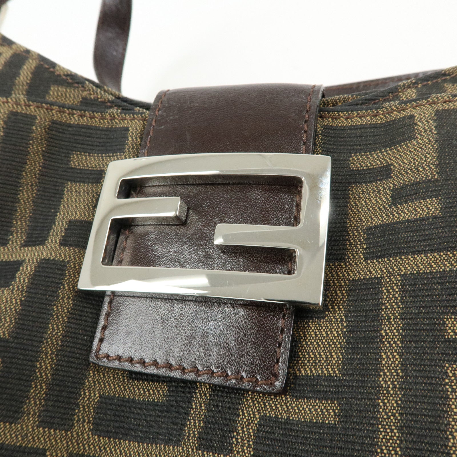 FENDI Zucca Canvas Leather Shoulder Bag Black Brown 26569