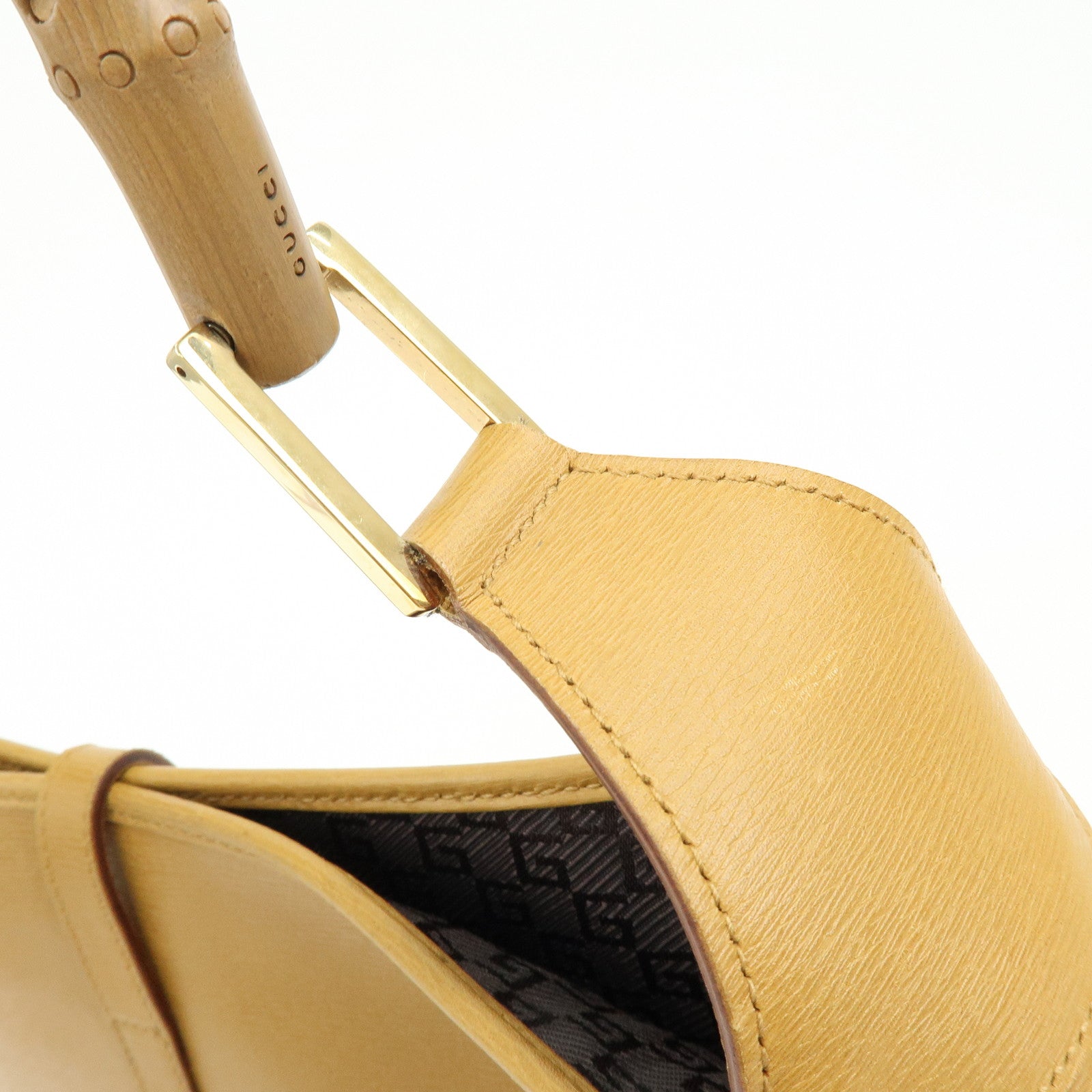 GUCCI Bamboo Jackie Leather Shoulder Bag Hand Bag Yellow 001 4061