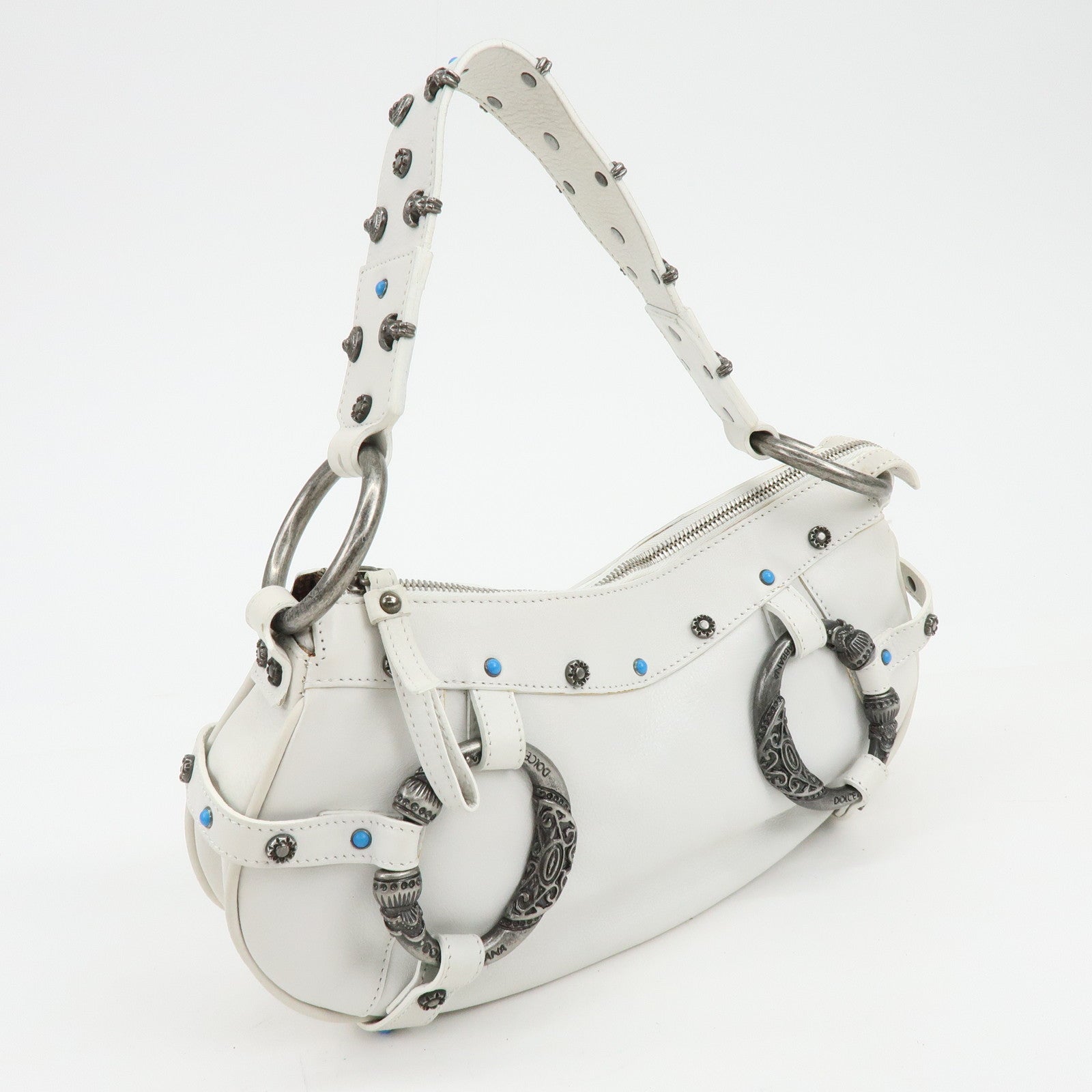 Dolce&Gabbana Leather Hand Bag Shoulder Bag Studs White Dolce&Gabbana Leather Hand Bag Shoulder Bag Studs White