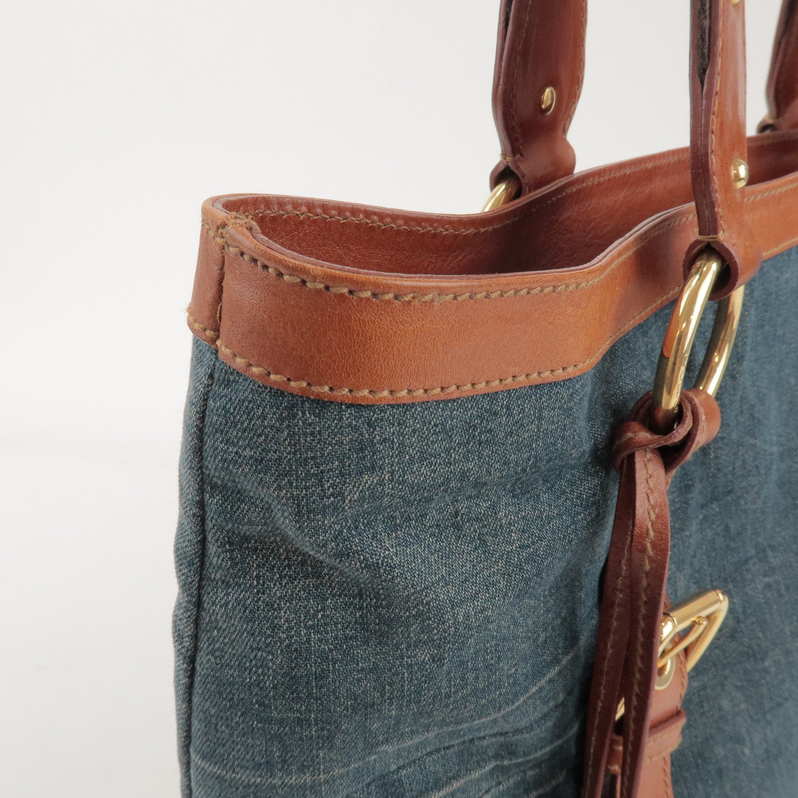 Dolce&Gabbana Denim Leather Tote Bag Shoulder Bag Denim Brown